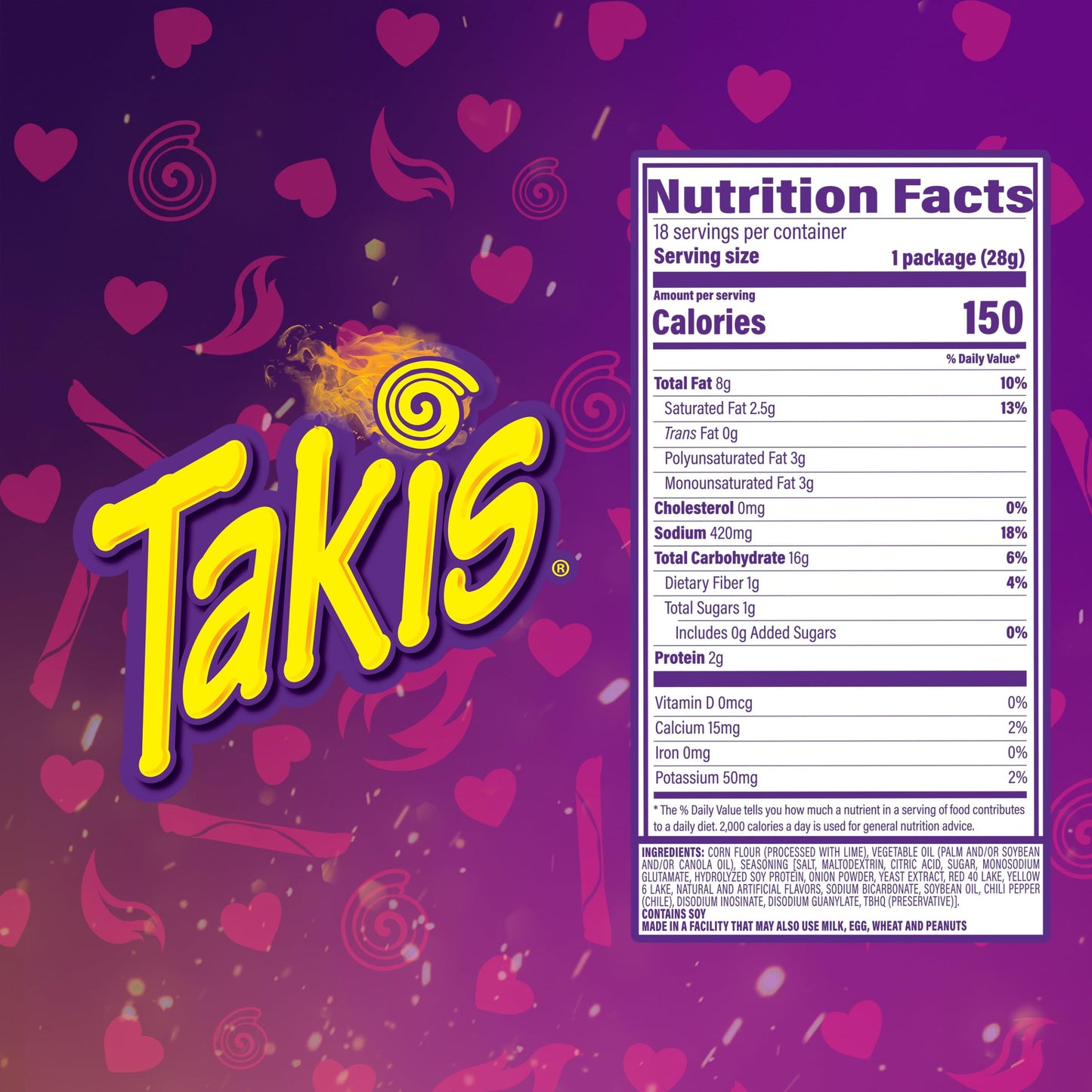 Takis Fuego 18 pc / 1 oz Valentine's Day Multipack, Hot Chili Pepper & Lime Flavored Extreme Spicy Rolled Tortilla Chips