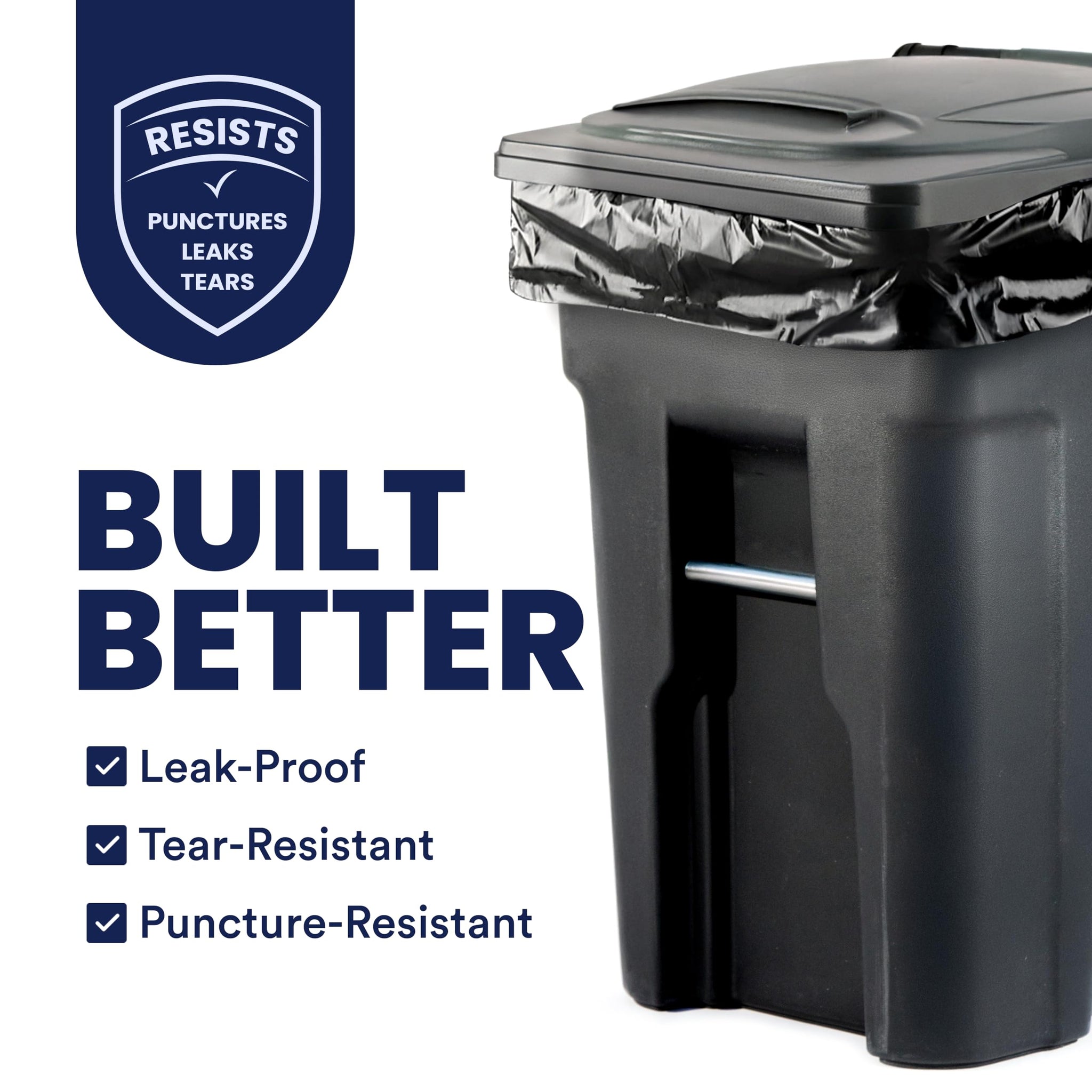 Plasticplace 95-96 Gallon Garbage Can Liners Heavy Duty 1.5 Mil Black Trash Bags Tear-Resistant Outdoor Garbage Bags for Rollaway Bins Large 61" x 68"