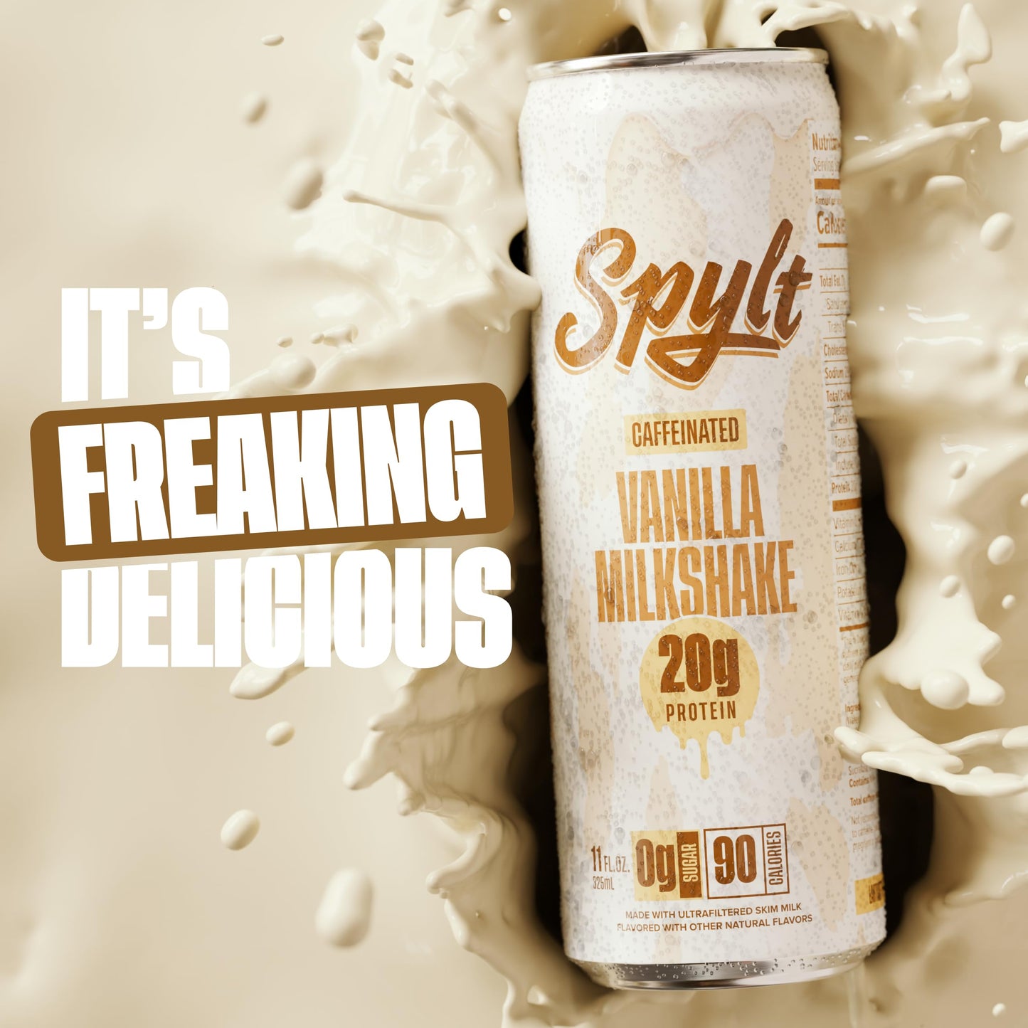 Spylt High Protein Vanilla Milkshake with 60mg Caffeine & 20g Protein - 90 Calories, Ready to Drink, Sugar Free, Lactose Free Milk, Perfect