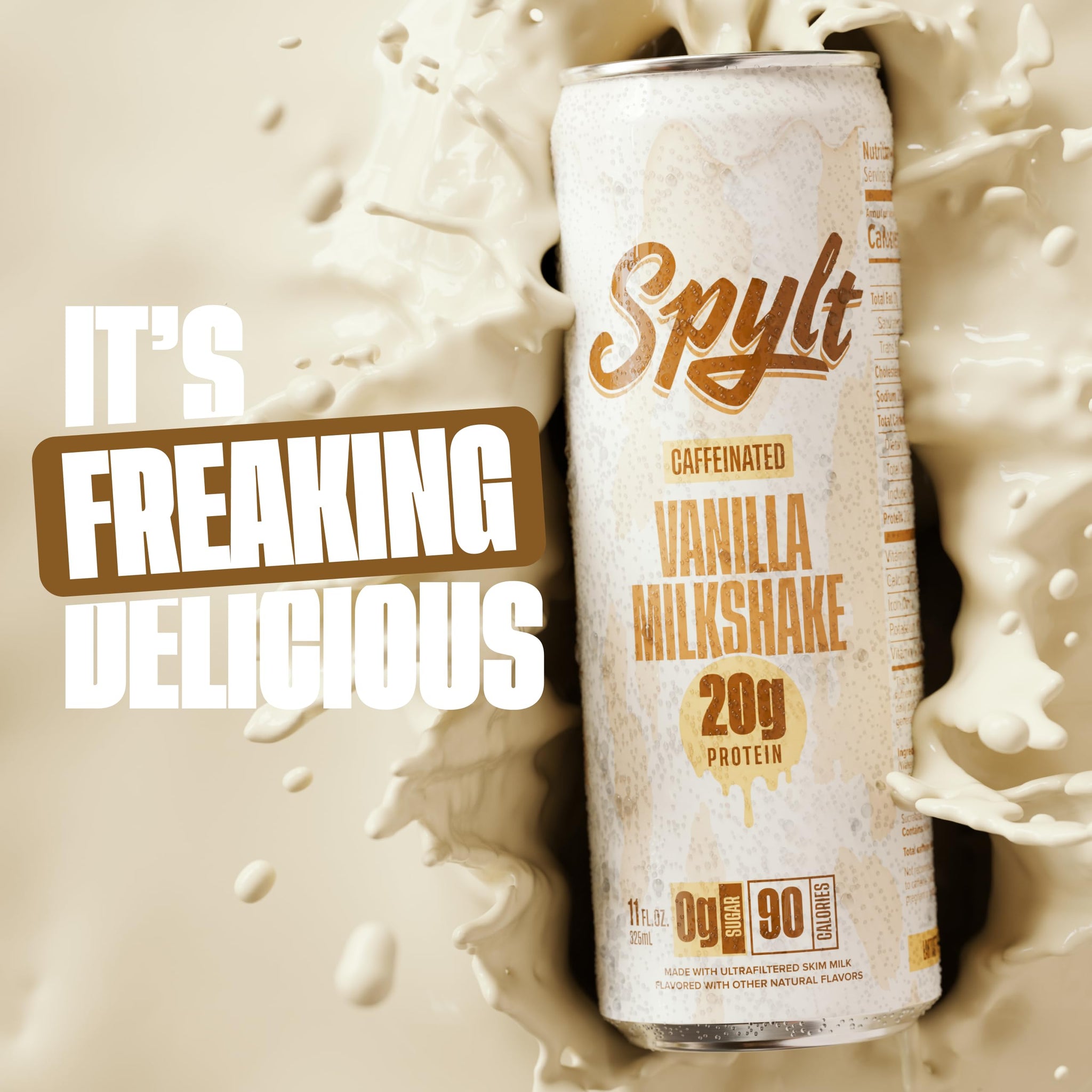 Spylt High Protein Vanilla Milkshake with 60mg Caffeine & 20g Protein - 90 Calories, Ready to Drink, Sugar Free, Lactose Free Milk, Perfect