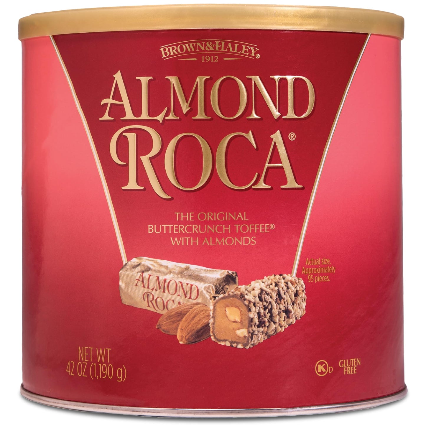 Brown & Haley Almond ROCA The Original Buttercrunch Toffee with Almonds Canister - Individually Wrapped Chocolate for Holiday Gift Basket - Gluten