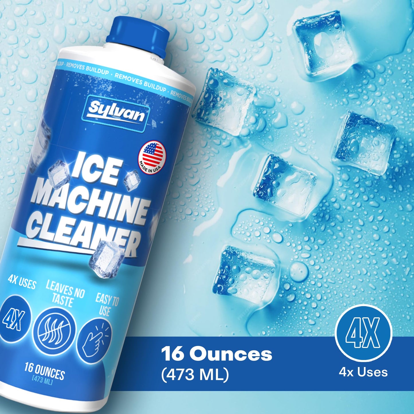 Sylvan Ice Machine Cleaner and Descaler | 2x 16 oz (8 uses) | Free Cloth | Made in USA | Nickel Safe Ice Maker Cleaner and Descaler | Universal