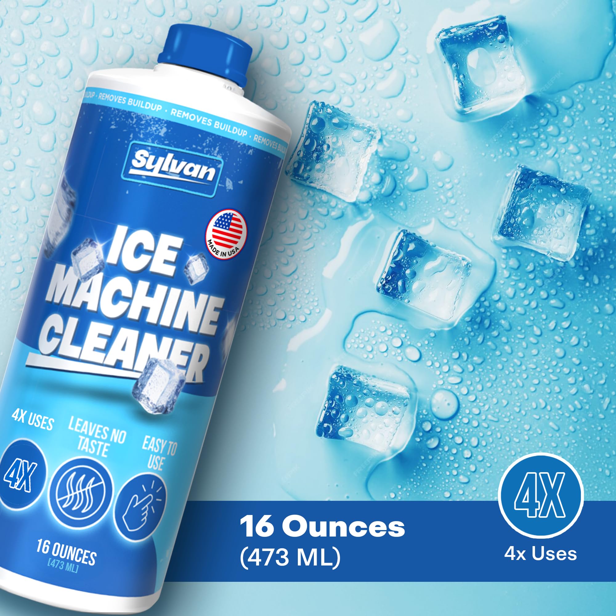 Sylvan Ice Machine Cleaner and Descaler | 2x 16 oz (8 uses) | Free Cloth | Made in USA | Nickel Safe Ice Maker Cleaner and Descaler | Universal