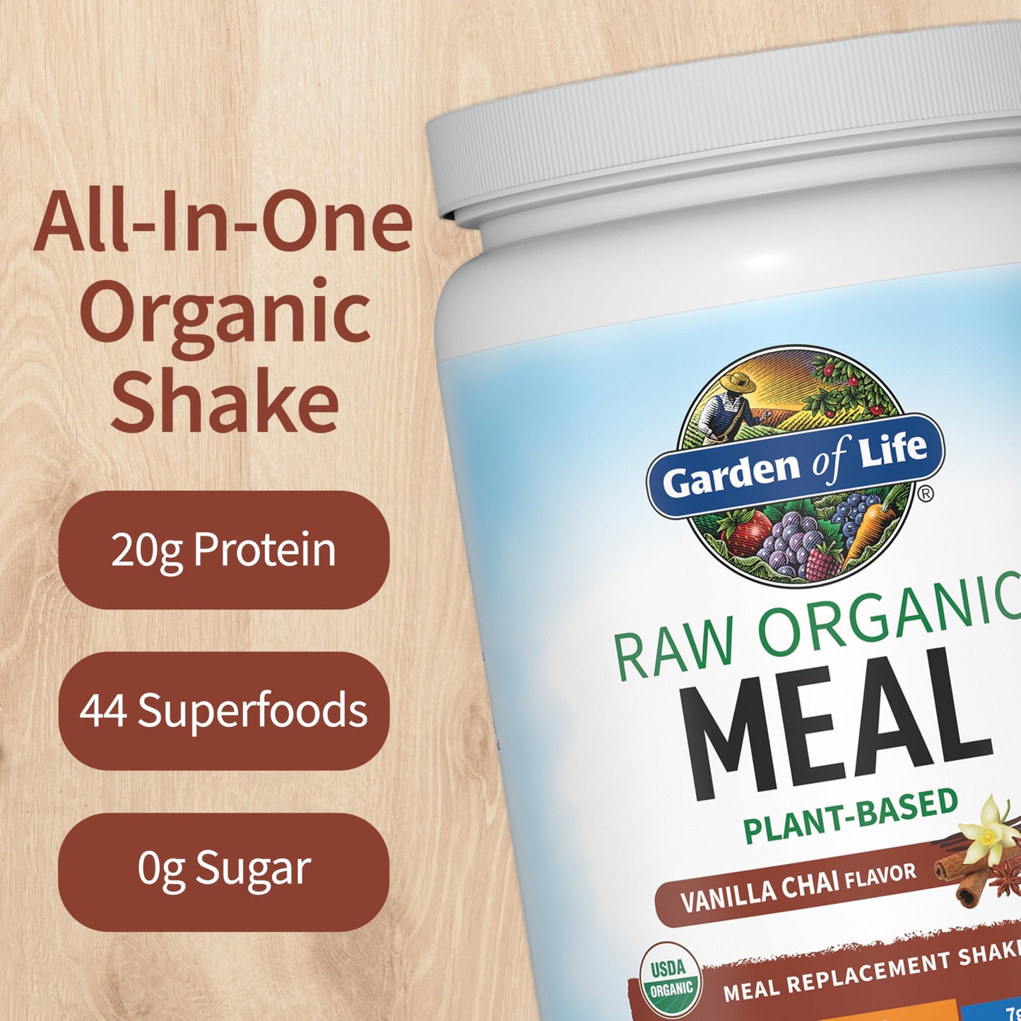 Garden of Life Meal Replacement Shakes, Raw Organic, Vanilla Chai Protein Powder with Plant Based Pea Protein, Sprouts, Greens, Probiotics, Dairy Free