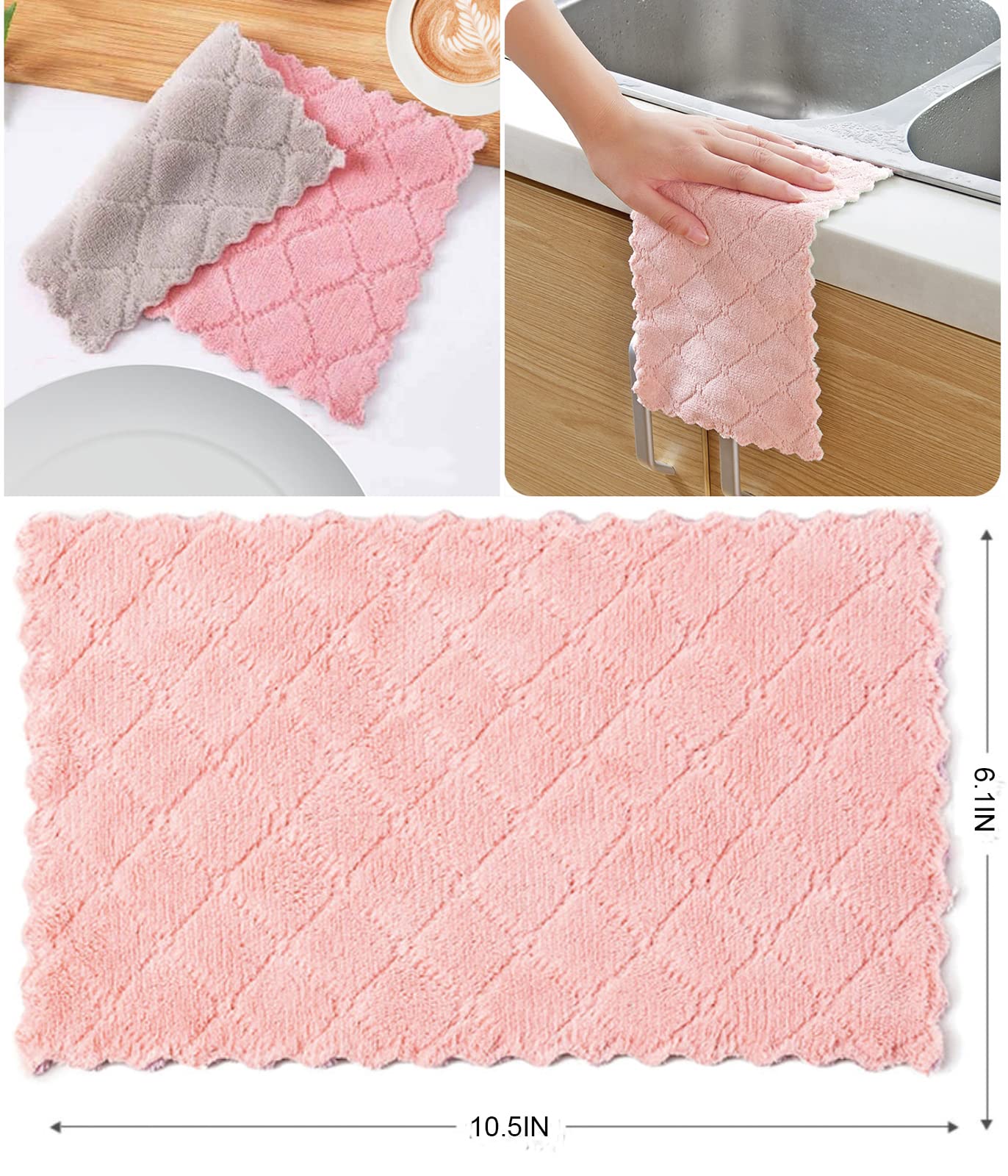 12 Pack Kitchen Towels Quick Dry Washcloths, Coral Velvet Dishtowels Multipurpose Reusable Cloths, Soft Tea Absorbent Cleaning Cloths Double-Sided
