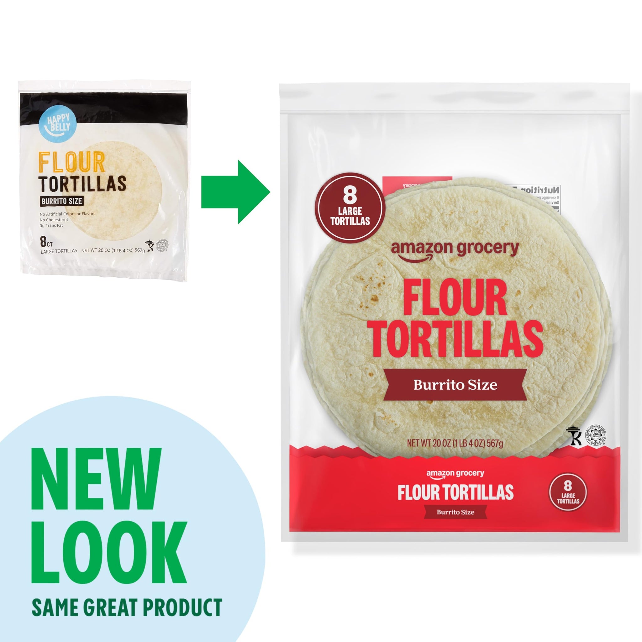Amazon Grocery, Flour Tortillas, Burrito Size, 20 Oz, 8 Ct
