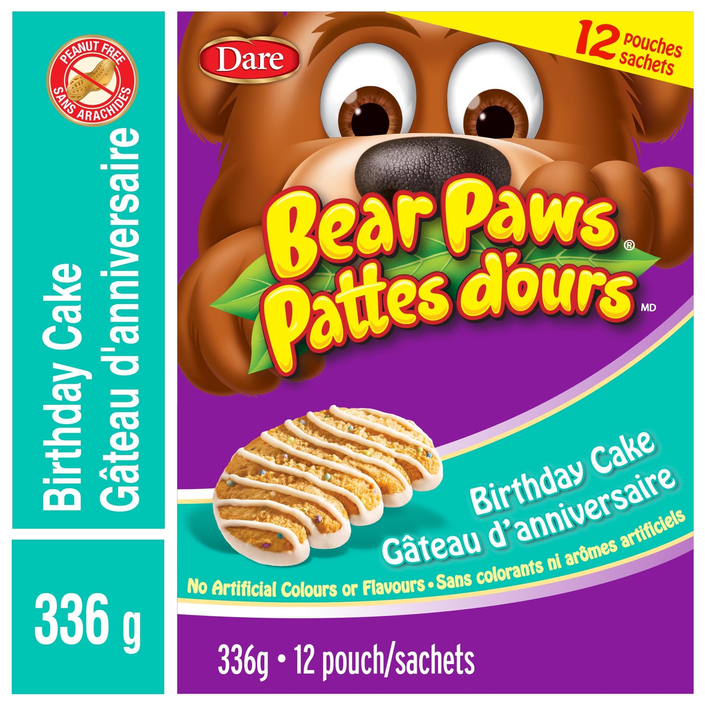 Dare Bear Paws Birthday Cake Cookies, 336g/11.9 oz, 12 Pouches, 1 Box