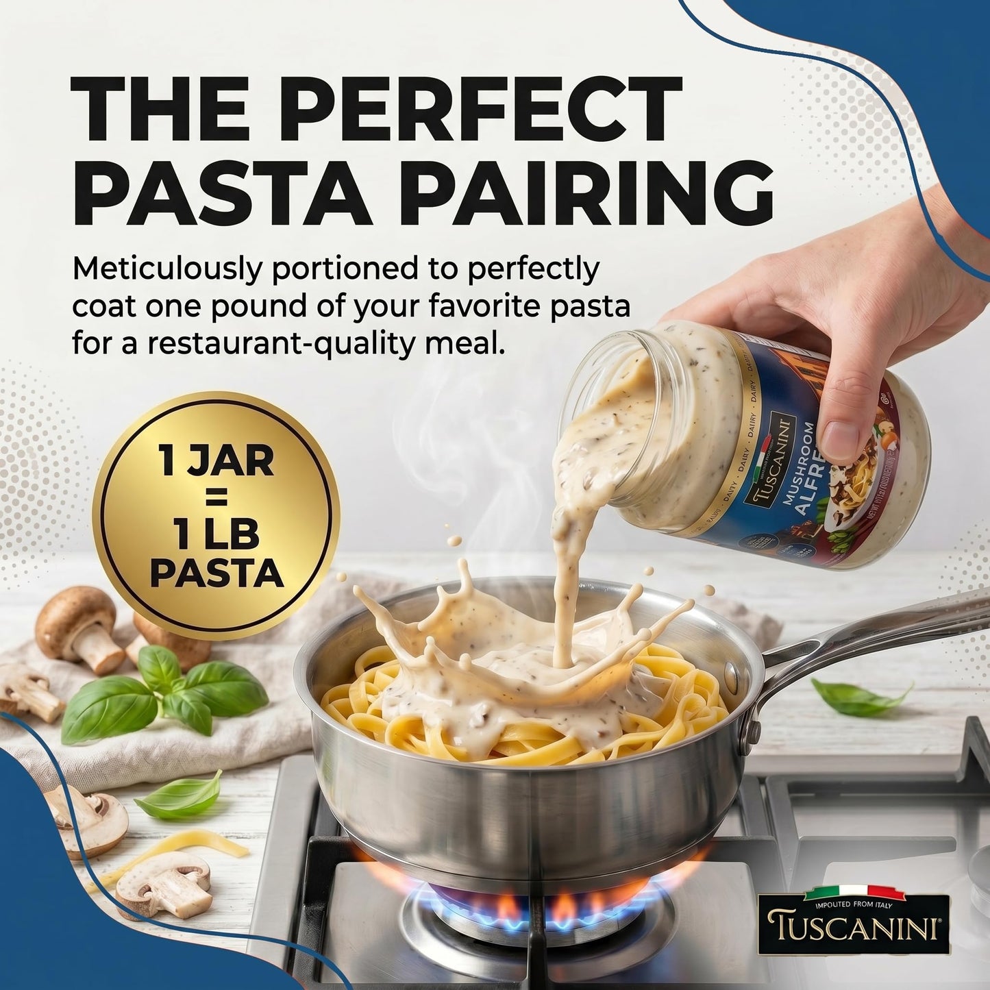 Tuscanini Mushroom Alfredo Sauce, 14.5 oz | Imported from Italy | Made with Real Butter, Cream & Cheese | Creamy Mushroom Pasta Sauce for Fettuccine