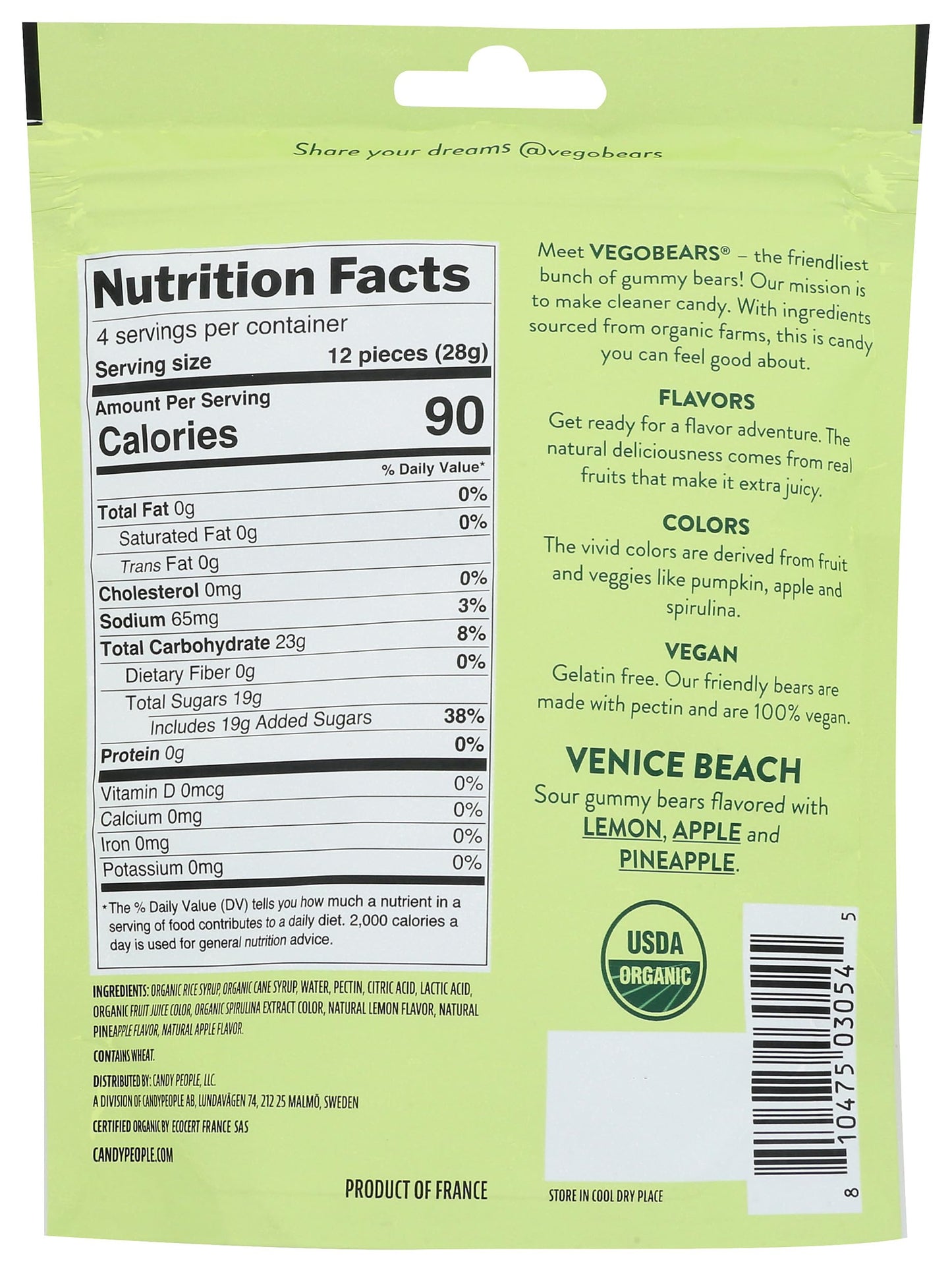 Vegobears, Sour Gummy Bears, 4 Ounce