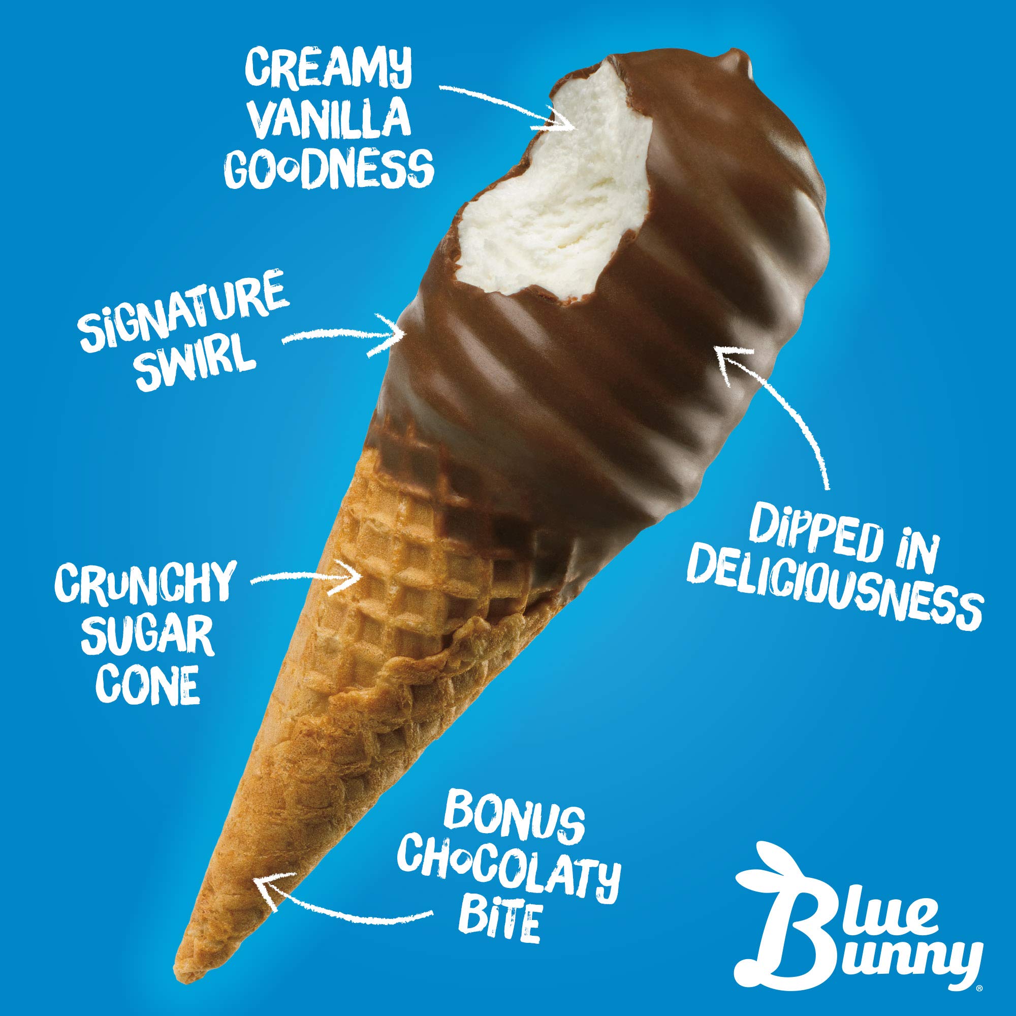 Blue Bunny Frozen Mini Swirls Ice Cream Cones,Vanilla, 8 Count
