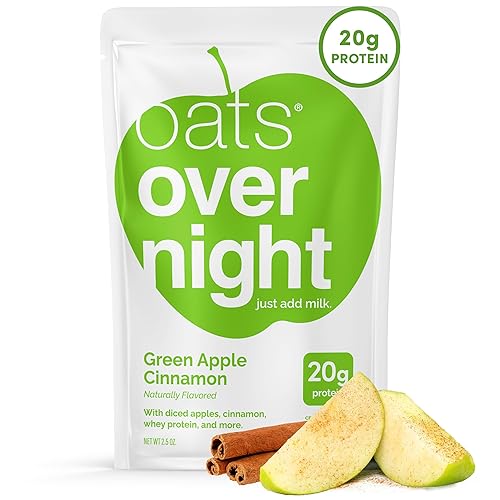 Oats Overnight Green Apple Cinnamon - Overnight Oats with 20g Protein, High Fiber Breakfast Protein Shake - Gluten Free Oatmeal, Non GMO High Protein