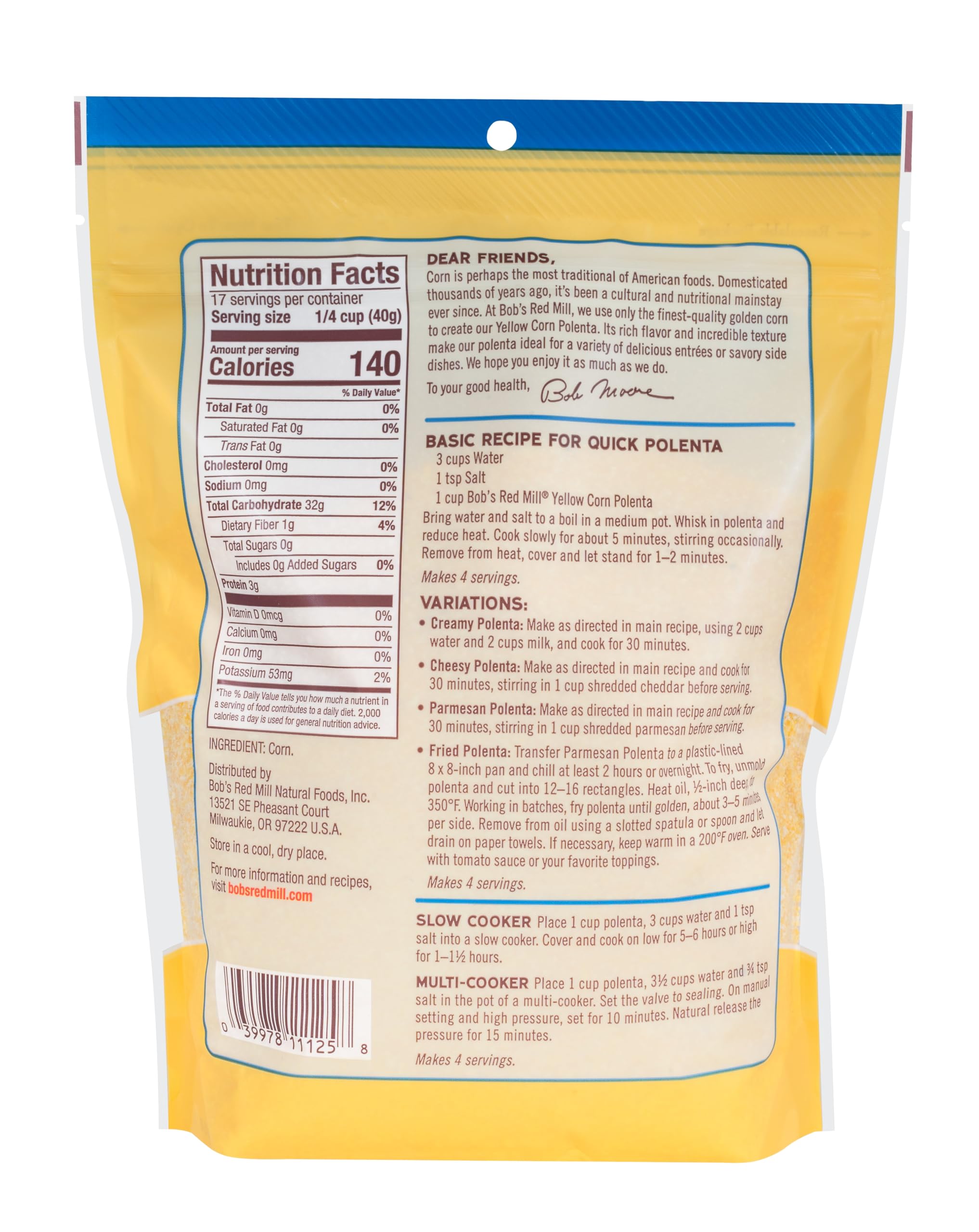 Bob's Red Mill Polenta/Corn Grits - 24 Ounce (Pack of 4) - Classic Italian Polenta, Rich Creamy Porridge, Vegan