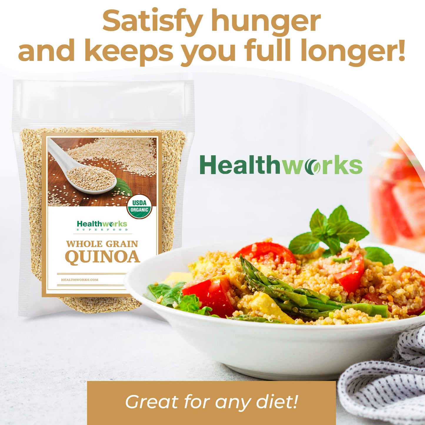Healthworks Superfoods Organic Quinoa White Whole Grain Raw - 80 Oz / 5 Lbs - Protein, Fiber & Iron - Peruvian Origin - Rice & Pasta Substitute