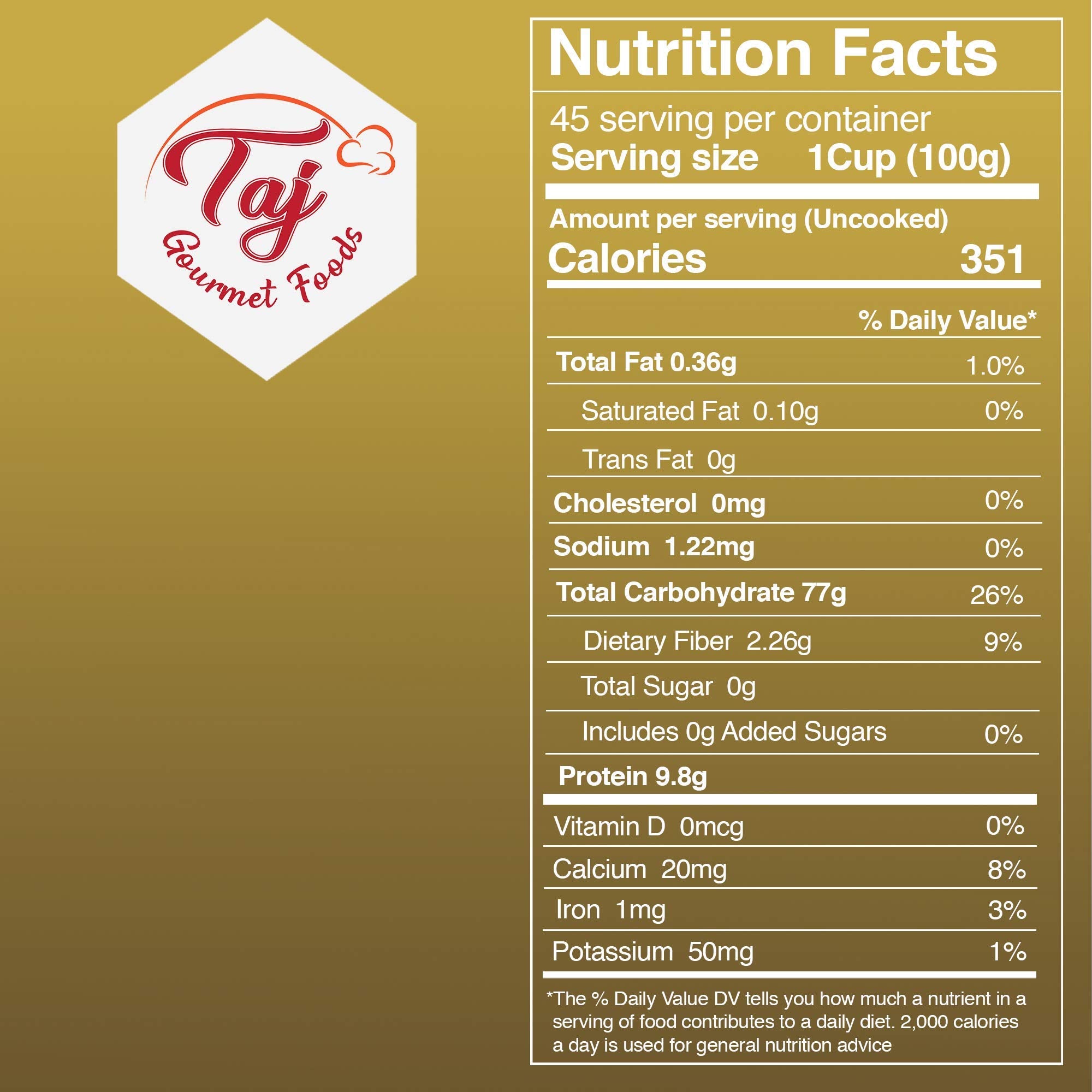 TAJ Gourmet Brown Basmati Rice, Naturally Aged, 10-Pounds