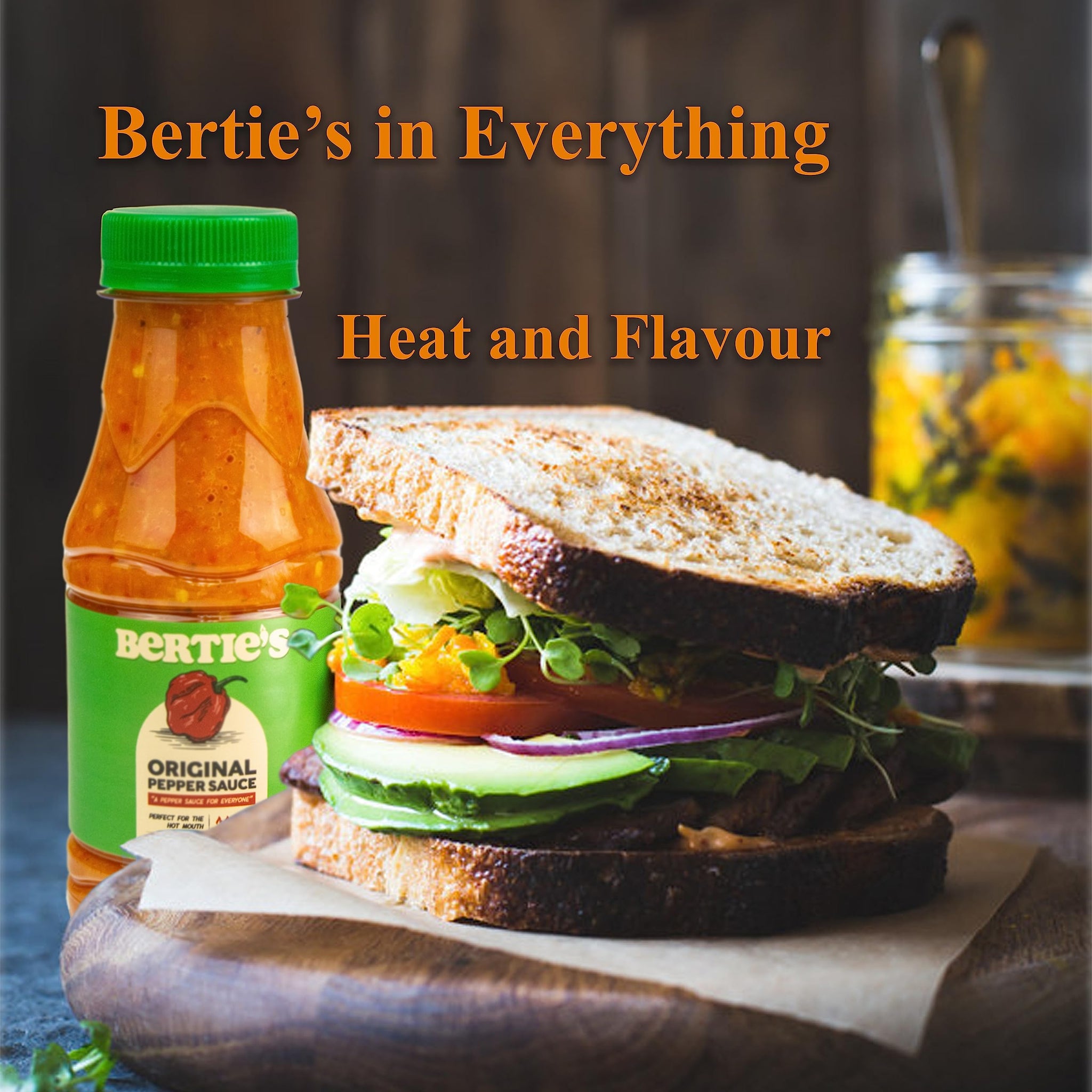 Bertie's Original Pepper Sauce (17 Oz/500ml) | Great Flavour And Heat | Made With Fresh Trinidad Moruga Red And Scotch Bonnet Yellow Peppers | Tastes