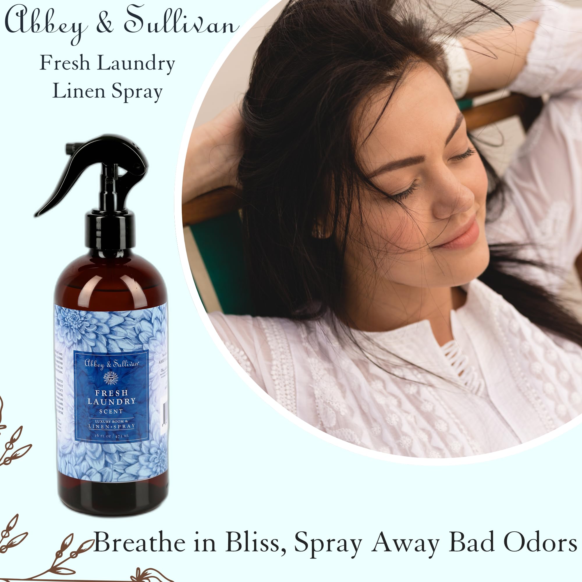 Abbey & Sullivan Linen Spray, Fresh Laundry Scent with Fresh Green Floral Musk, Pack of 2, 16 oz