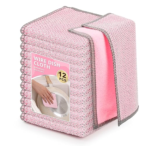 WYDZKJ 12Pack Upgrade Multipurpose Wire Dishwashing Rags, Dual-Side Non Scratch Wire Dishcloth, for Wet and Dry Use, Reusable Metal Scrubbing