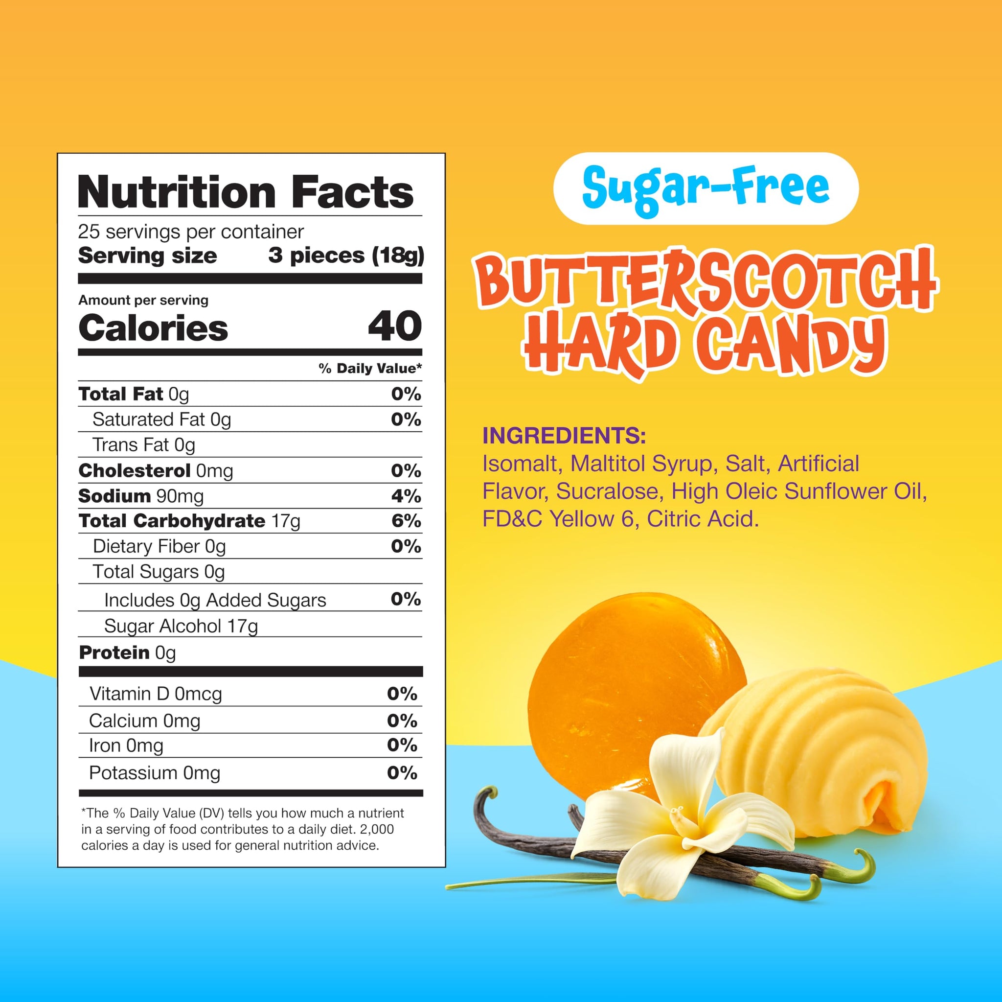 Sugar Free Butterscotch Hard Candy - 1 Pound Pack - Hard Candy Individually Wrapped - Sugarless Candies for Office Bowls, Snacking, Sharing