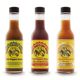 Dirty Dick's Variety Trio Hot Sauce Set - Original, Caribbean Dream & Peachy Green | 3 x 5 Fl Oz Gourmet Hot Sauces | Sweet, Spicy & Fruity Flavors |