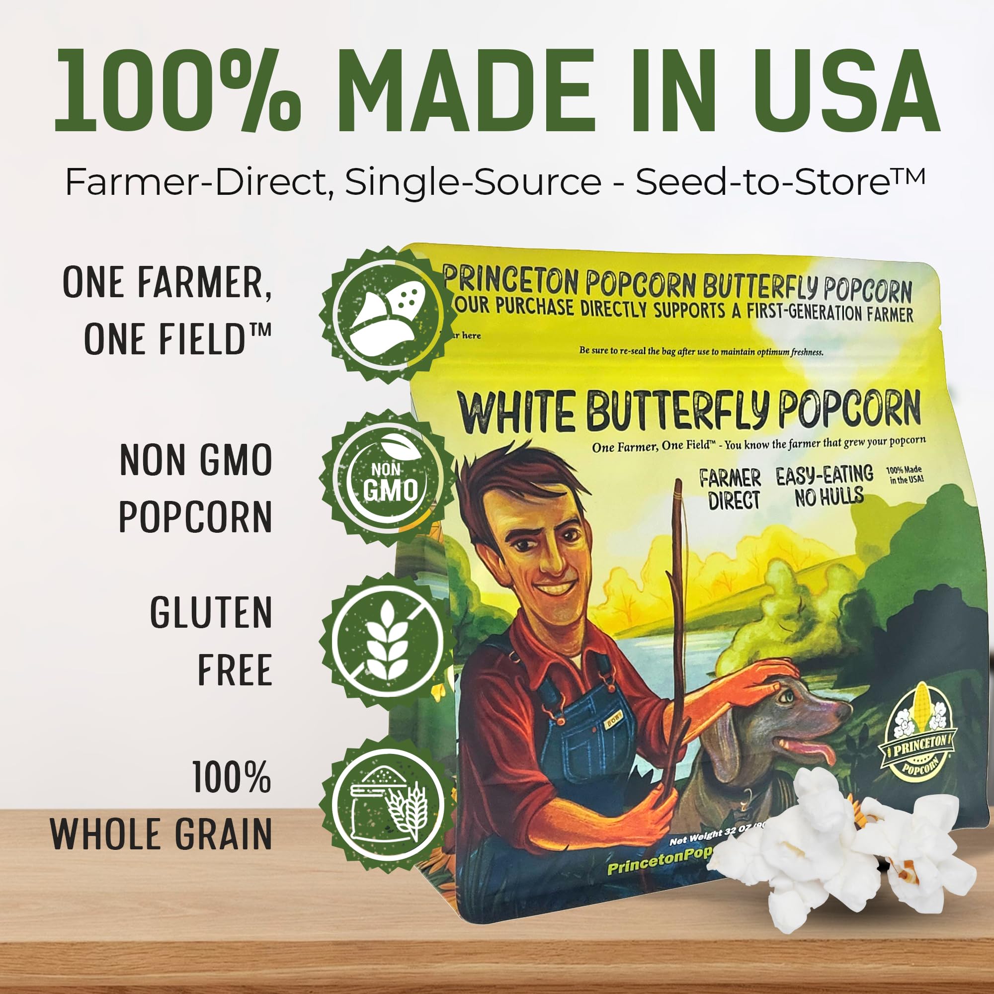 Farmer Direct Baby White Popcorn Kernels - Tender Hulless 2lb Bag - Freshness for Oil, Microwave, or Air Popper - Easy Eating, Delicious White