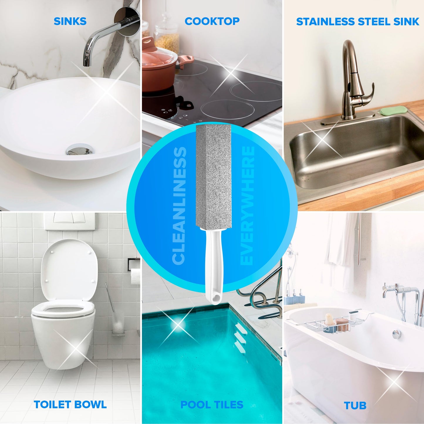 DISIWENE Pumice Cleaning Stone with Handle Toilet Bowl Cleaner Hard Water Ring Remover for Bath/Pool/Kitchen/Household Cleaning (4, 4 Pack