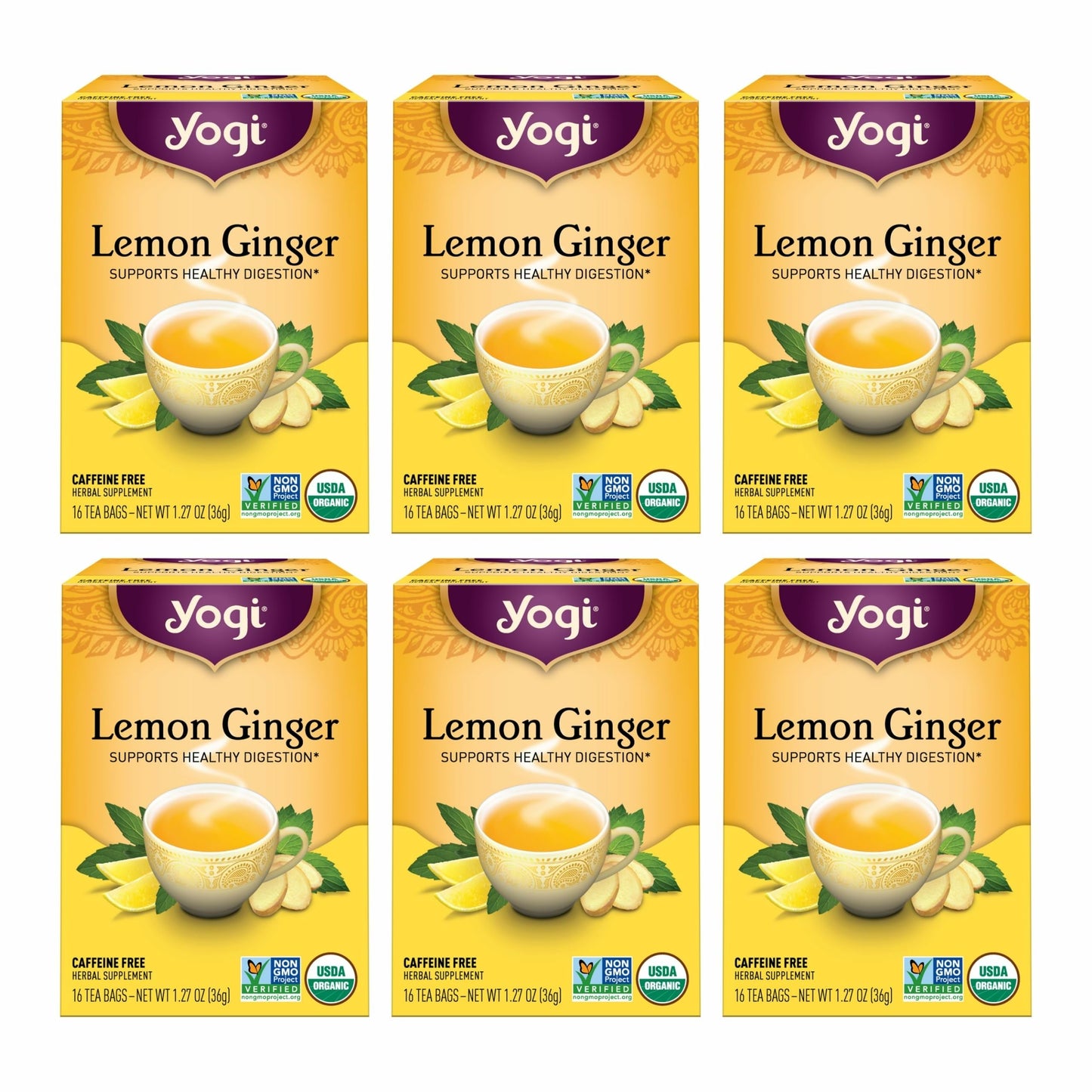 Yogi Tea Lemon Ginger Tea - 16 Bags per Pack (6 Packs) - Organic Ginger Root Tea to Support Healthy Digestion - Includes Lemongrass, Lemon Flavor