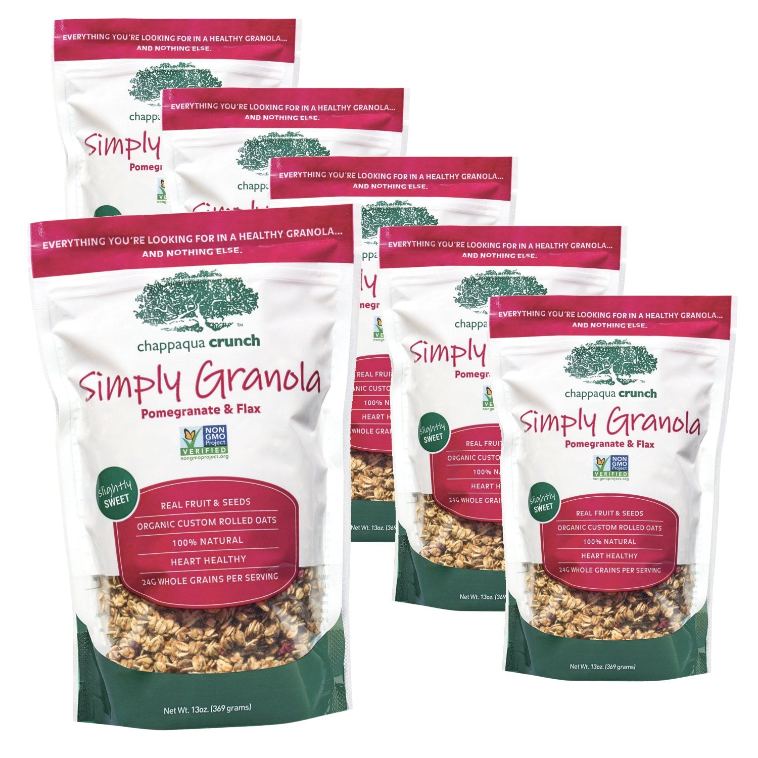 Chappaqua Crunch Simply Granola, Pomegranate and Flax - Custom Rolled Oats with Flax and Dried Pomegranate Arils - Slightly Sweet, Heart Healthy, 100%