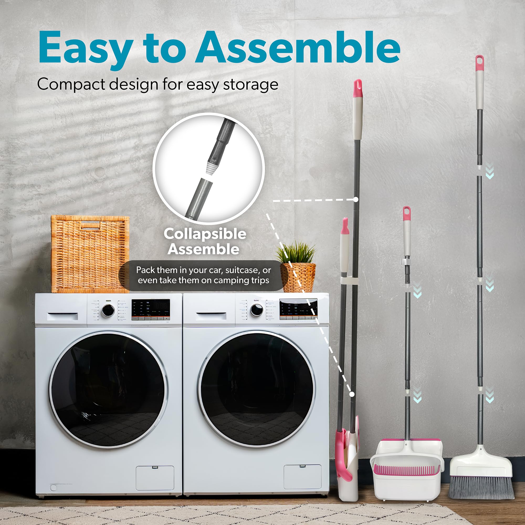 BLACK+DECKER Butler Broom & Dustpan Set - Stand-Up Design - Lightweight, Space-Saving Combo for Kitchen, Living Room, Bathroom, Lobby Floors - Home