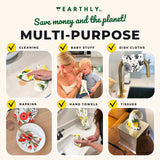 Earthly Co. Reusable Paper Towels - 10 Pack - Roll of Washable Cotton Cloth Paper Towels - Paperless Reusable Napkins Cloth Washable - Absorbent +