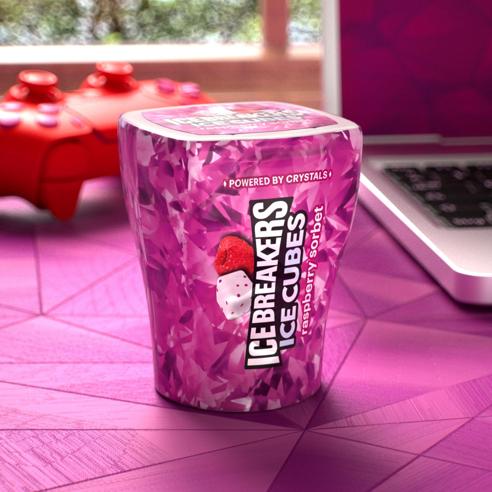 ICE BREAKERS Ice Cubes Raspberry Sorbet Flavored Sugar Free Chewing Gum Bottles, 3.24 oz (6 Count, 40 Pieces)