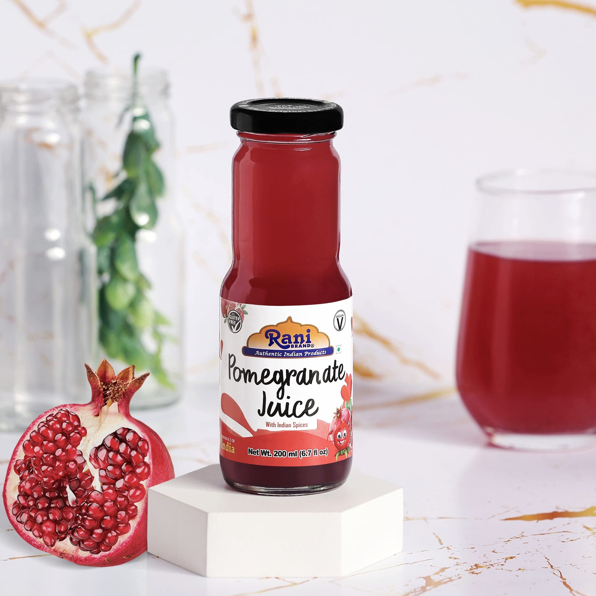 Rani Pomegranate Juice 6.7 fl oz (200 ml) Glass Bottle, Pack of 6 ~ Indian Fruit Beverage | Vegan | Gluten Free | NON-GMO | Indian Origin