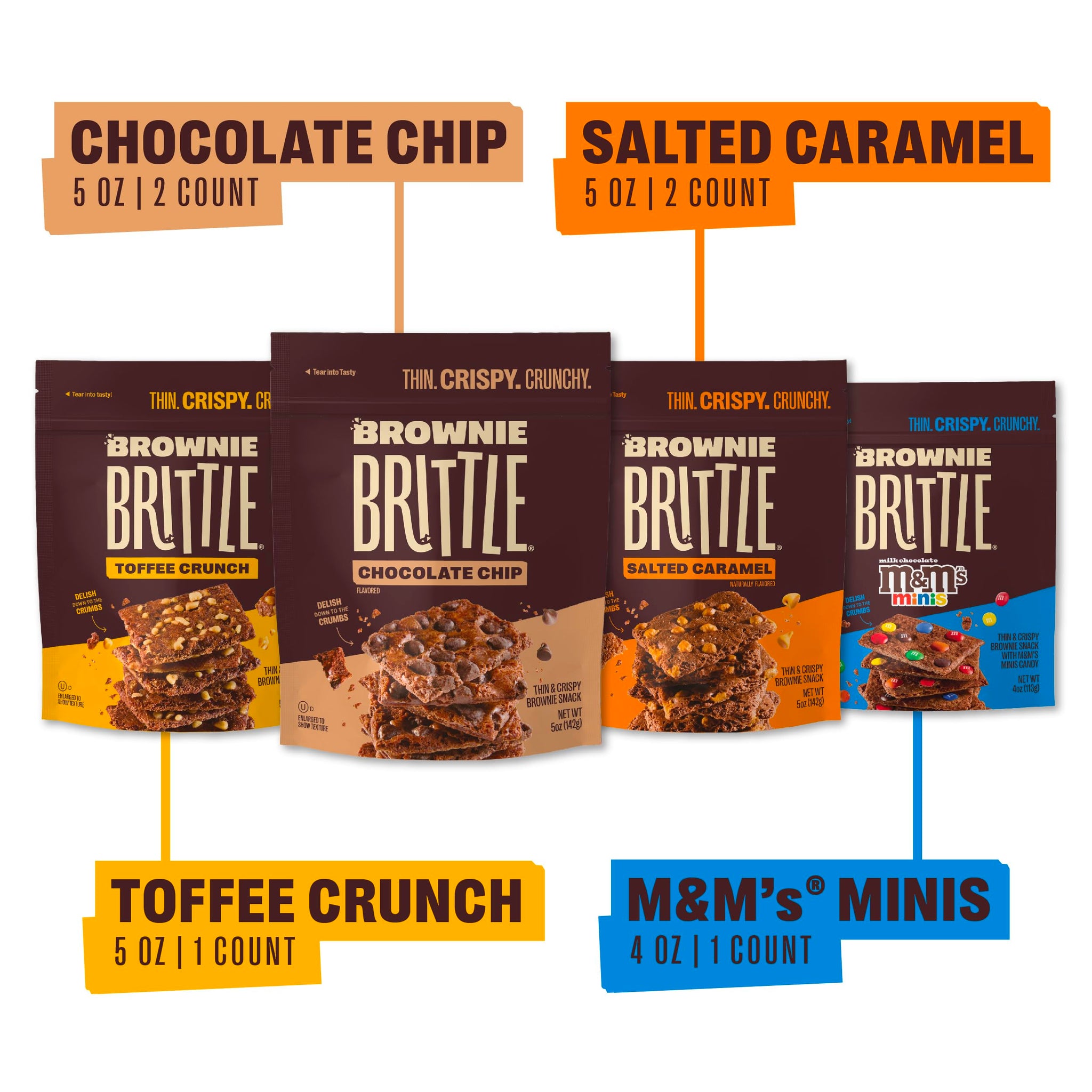 Brownie Brittle - Variety Pack Thin and Crispy Sweet Snacks (Pack of 6, 5 oz), Rich Gourmet Brownie Bites Dessert