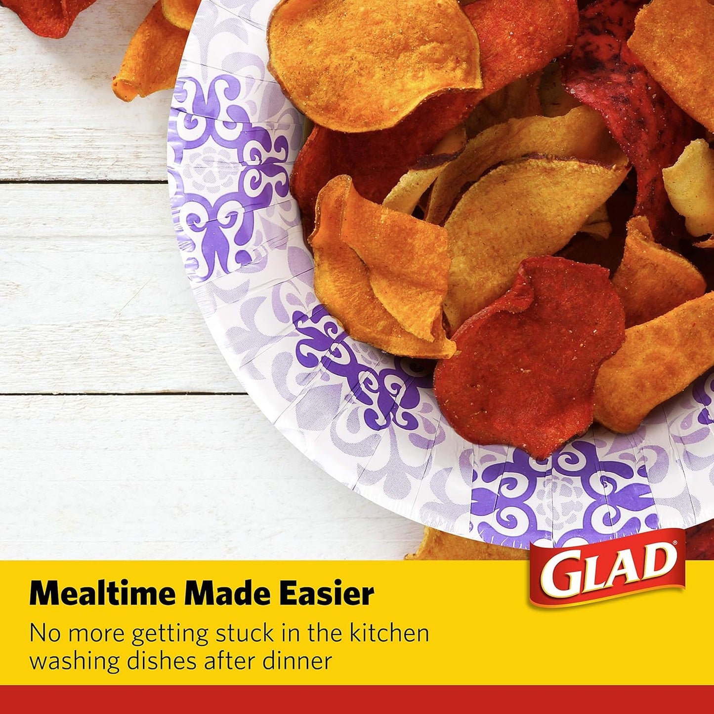 Glad Round Disposable Paper Bowls, Purple Victorian Design - Heavy Duty, Soak-Proof, Cut-Resistant, Microwavable Paper Bowls for All Foods and Daily