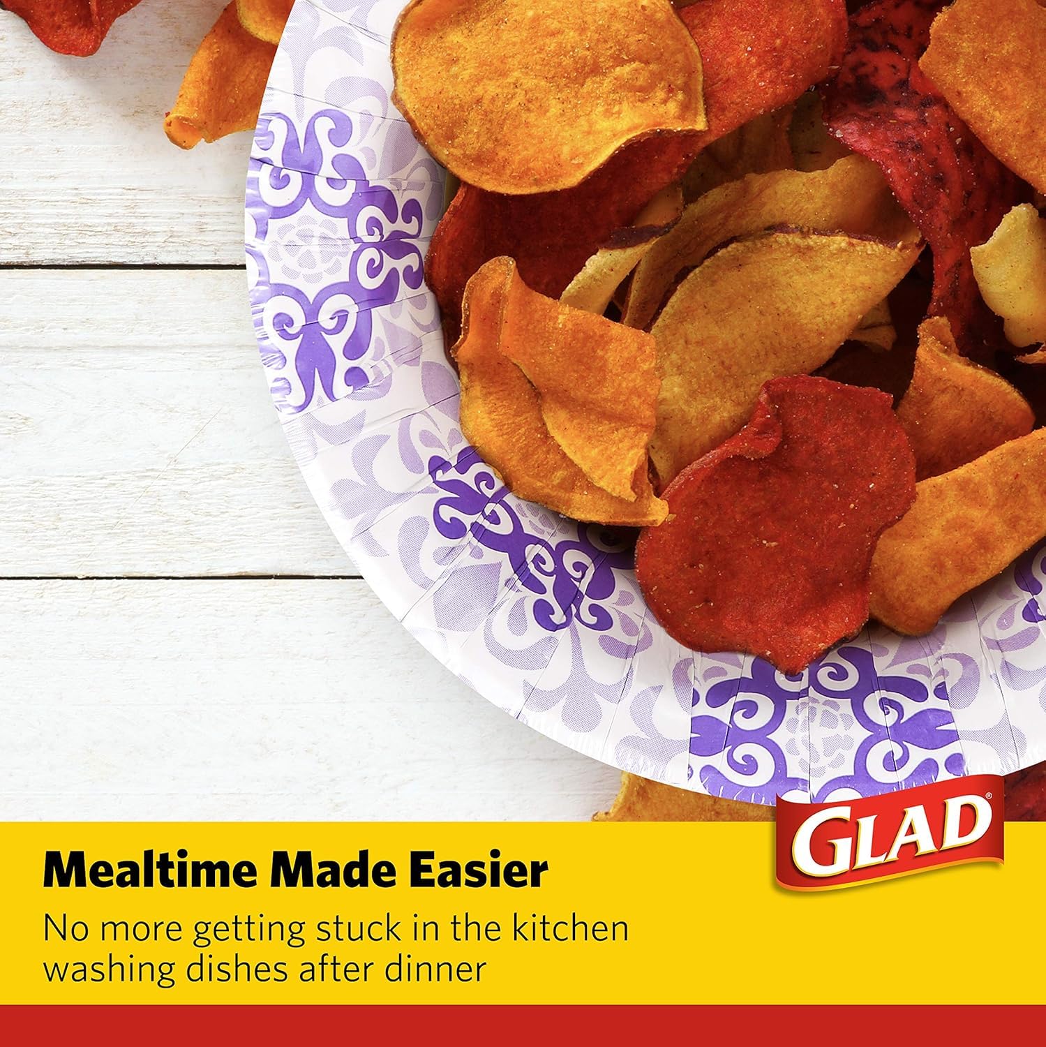Glad Round Disposable Paper Bowls, Purple Victorian Design - Heavy Duty, Soak-Proof, Cut-Resistant, Microwavable Paper Bowls for All Foods and Daily