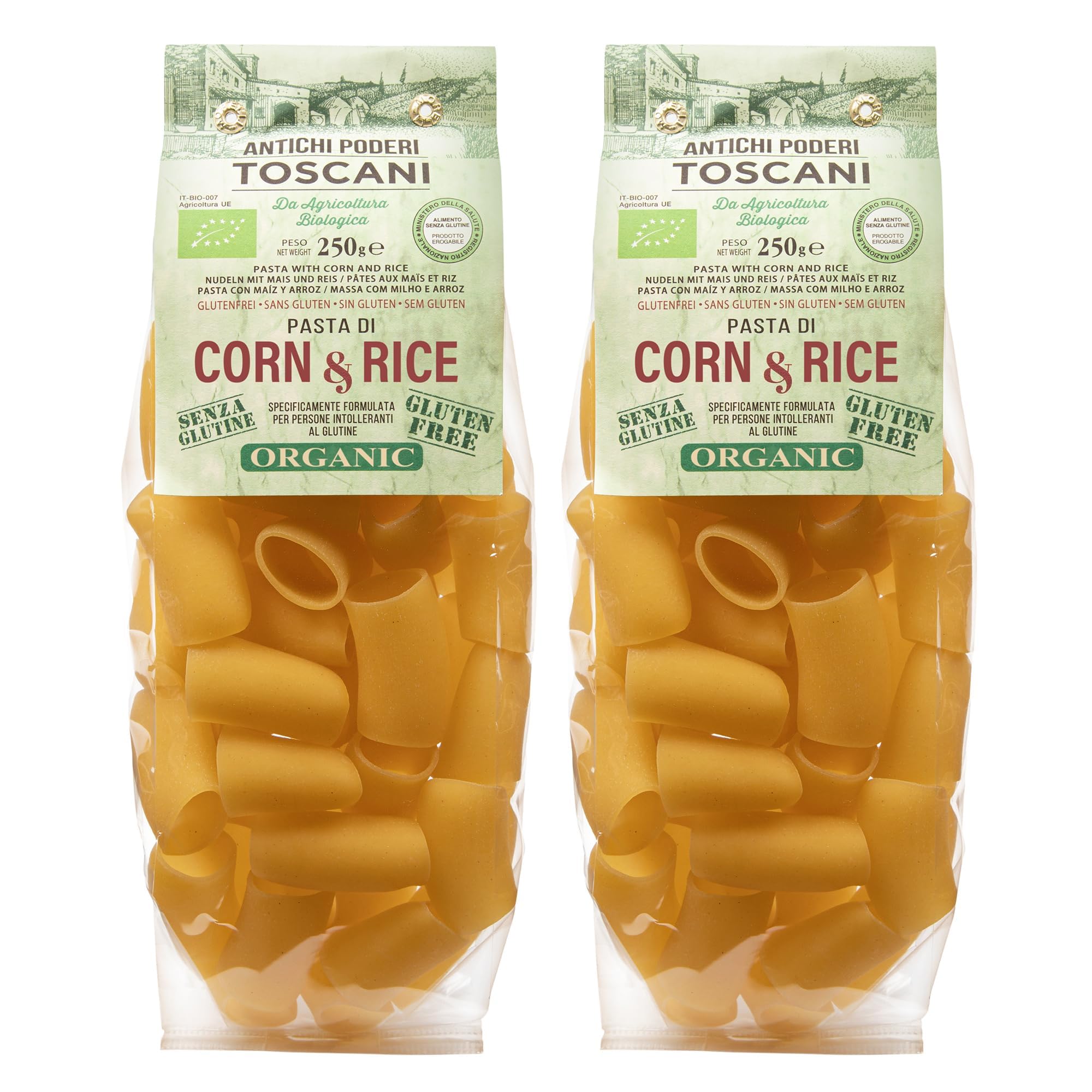 ANTICHI PODERI TOSCANI Paccheri Pasta - Organic Pasta Made from Corn and Rice, Flavorful, Gourmet, Large Circle Shells Imported from Italy - 8.8 oz