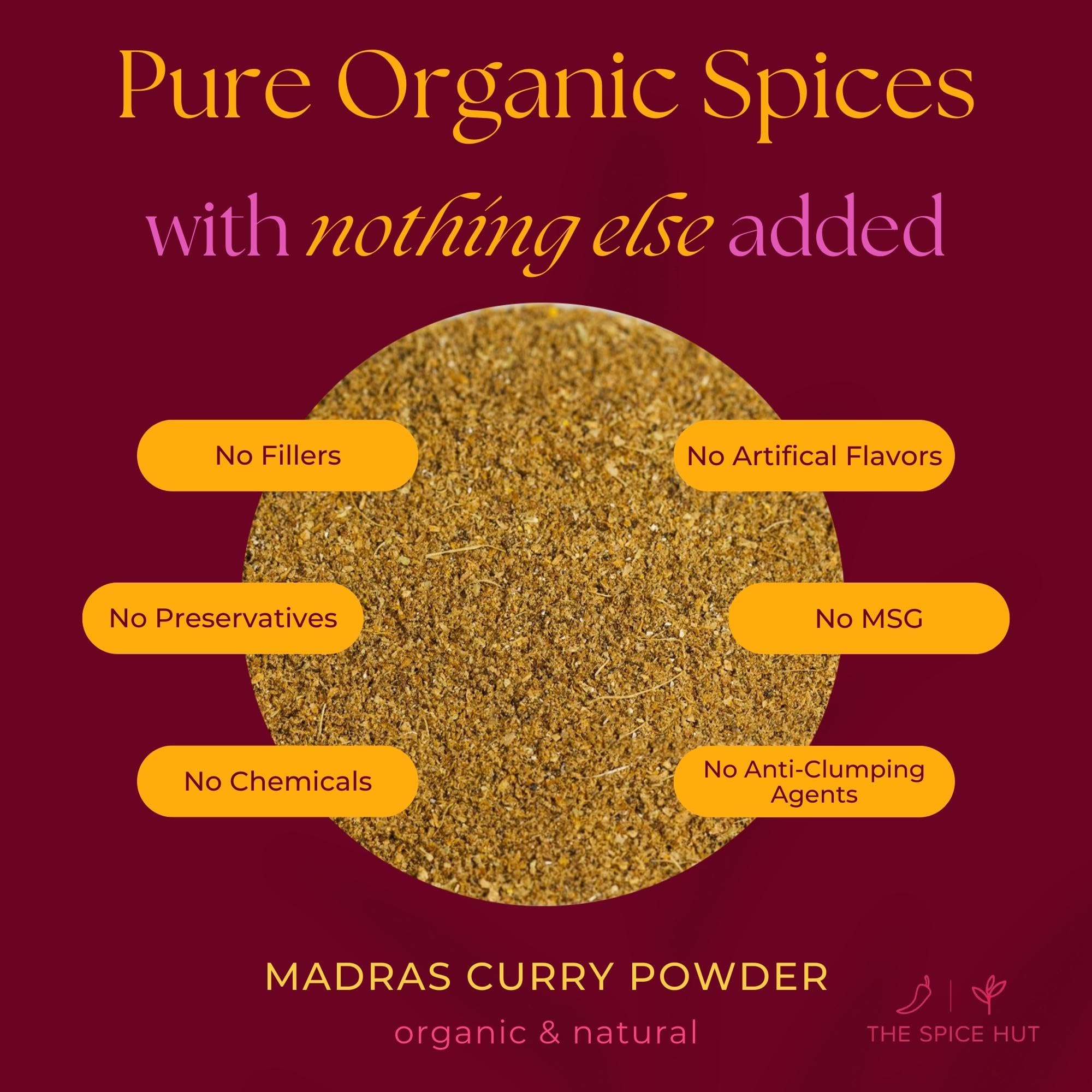 Spice Hut - Madras Curry Powder, Organic, No Salt, Madras Masala Indian Seasoning for Cooking Spicy South Asian Food / Yellow Indian Curry Desi Spice