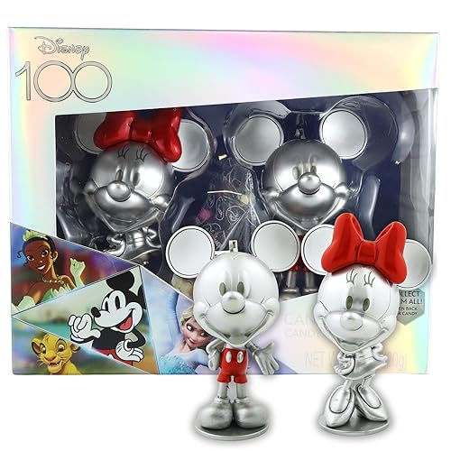Disney 100 Collectors Mickey and Minnie Candy Holders with Hard Candies, 3 Inches