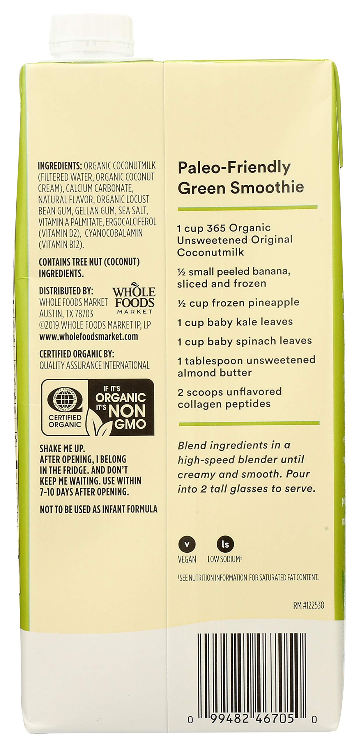 365 by Whole Foods Market, Organic Unsweet Original Coconut Milk, 32 Fl Oz