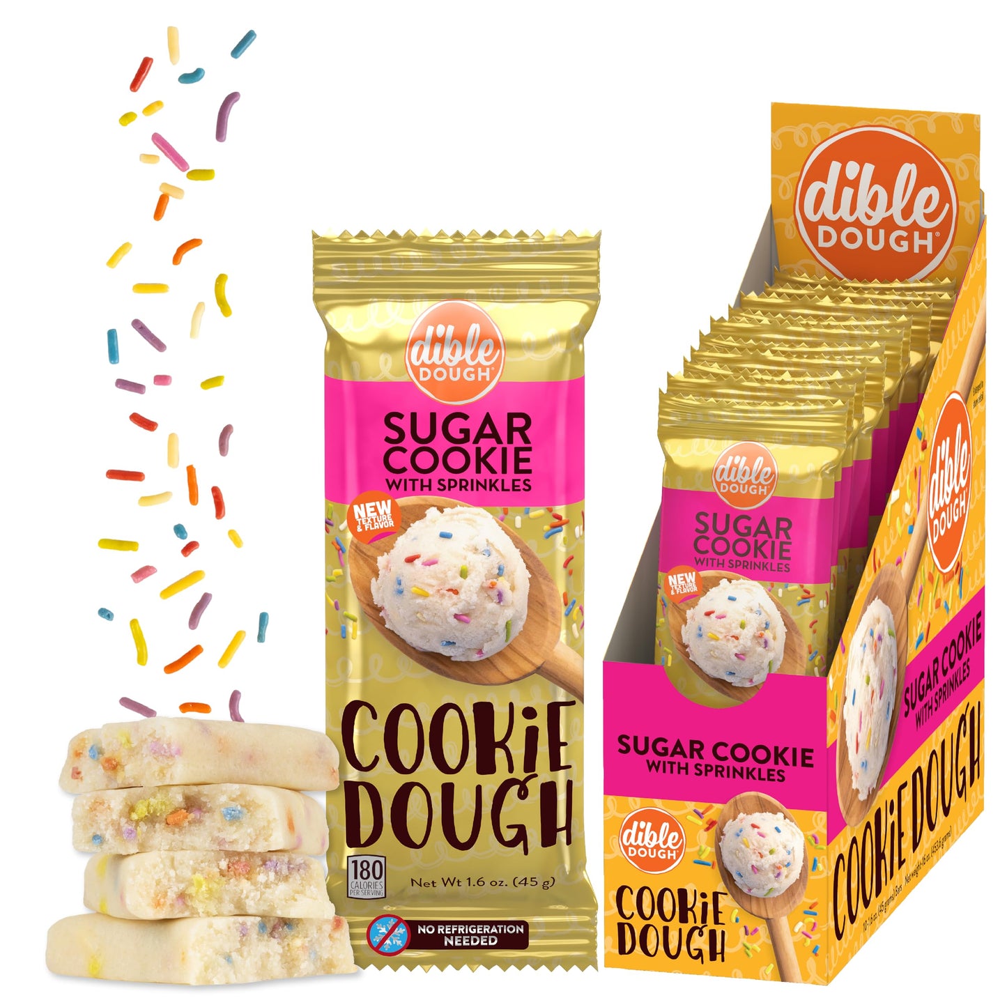 Dible Dough Edible Cookie Dough Bars, All Natural Ingredients, Low Calorie Healthy Snacks - 180 Calories per Serving, Non-refrigerated Snack Bars