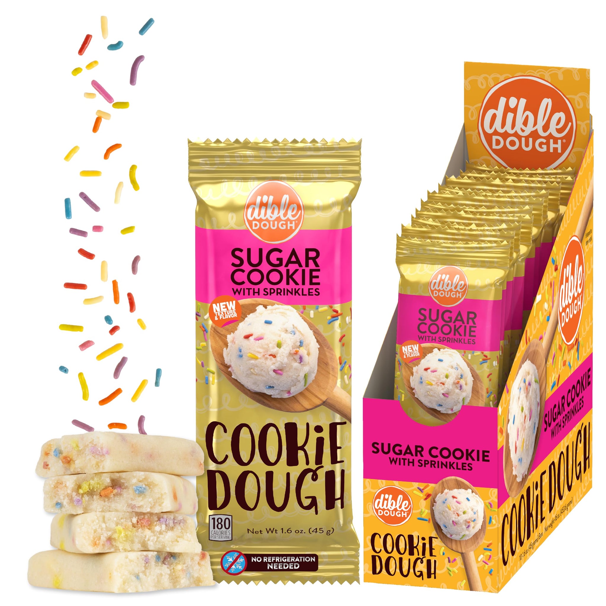 Dible Dough Edible Cookie Dough Bars, All Natural Ingredients, Low Calorie Healthy Snacks - 180 Calories per Serving, Non-refrigerated Snack Bars