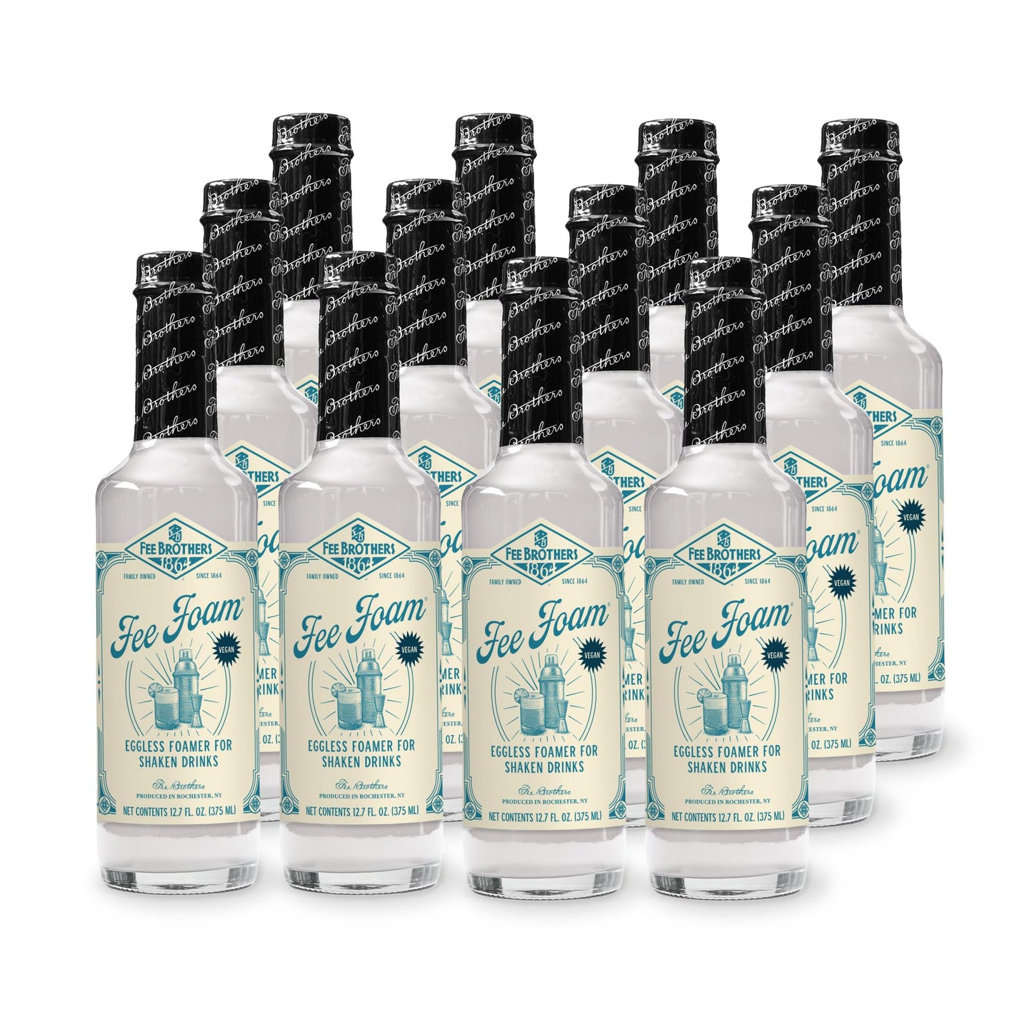 Fee Brothers Fee Foam - Cocktail Foamer and Mixer, Egg Substitute, Vegan-Friendly, Gluten Free, 12.7 fl oz (Pack of 12)