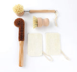 TXV Mart Eco-Friendly Natural Wooden Kitchen Cleaning Brush Set, 5 Piece, Wooden Dish Cleaning Brush Set, Loofah Dish Sponges, Dish and Bottle