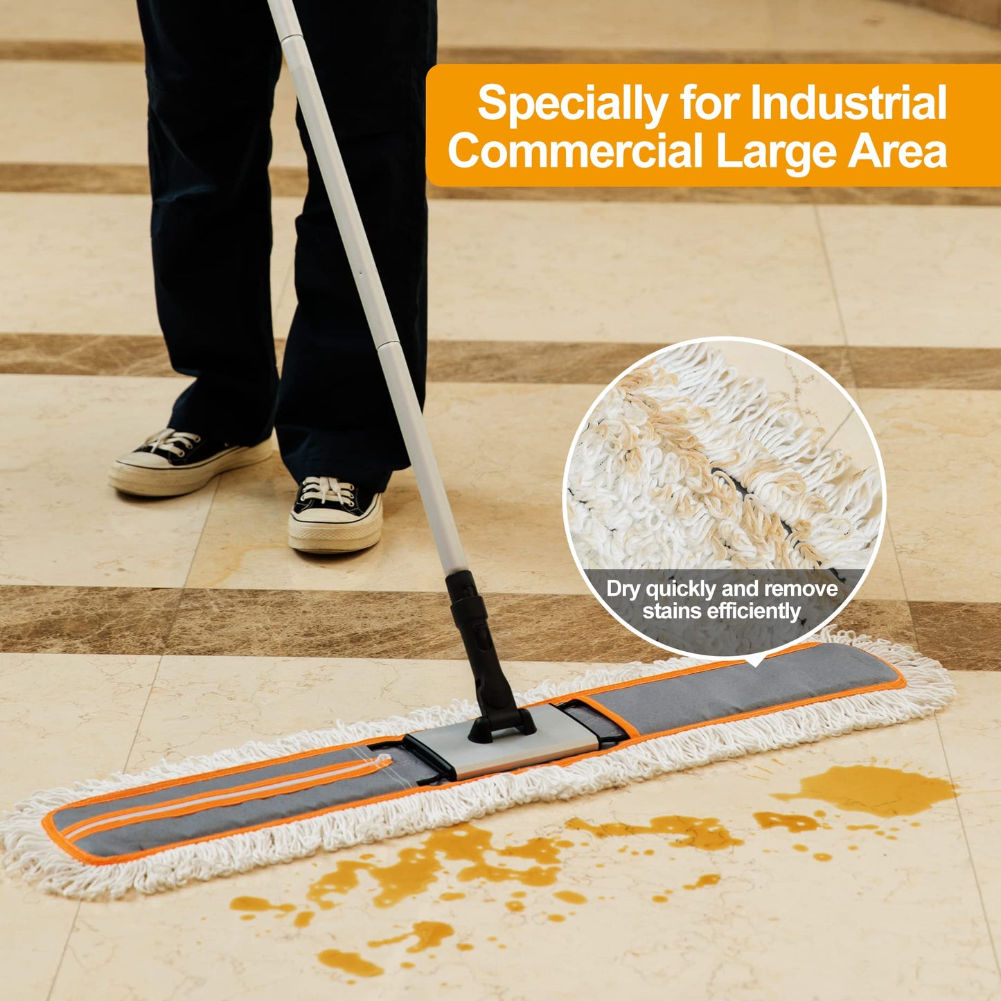 CLEANHOME 36" Commercial Dust Mops for Floor Cleaning Heavy Duty Floor Duster Mop with Long Handle Hotel Gym Household Cleaning Supplies for Hardwood