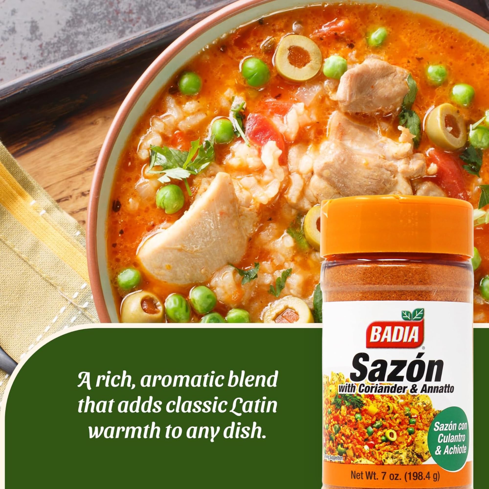 Badia Sazon with Coriander & Annatto Seasoning, 7 oz - Perfect Blend, Authentic Latin Flavor
