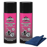 Original Bike Spirits Spray Cleaner & Polish 14 oz (2 Units) & a Blue Microfiber Rag - Waterless Motorcycle Cleaner and Polish for Paint, Chrome