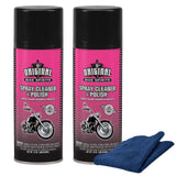 Original Bike Spirits Spray Cleaner & Polish 14 oz (2 Units) & a Blue Microfiber Rag - Waterless Motorcycle Cleaner and Polish for Paint, Chrome