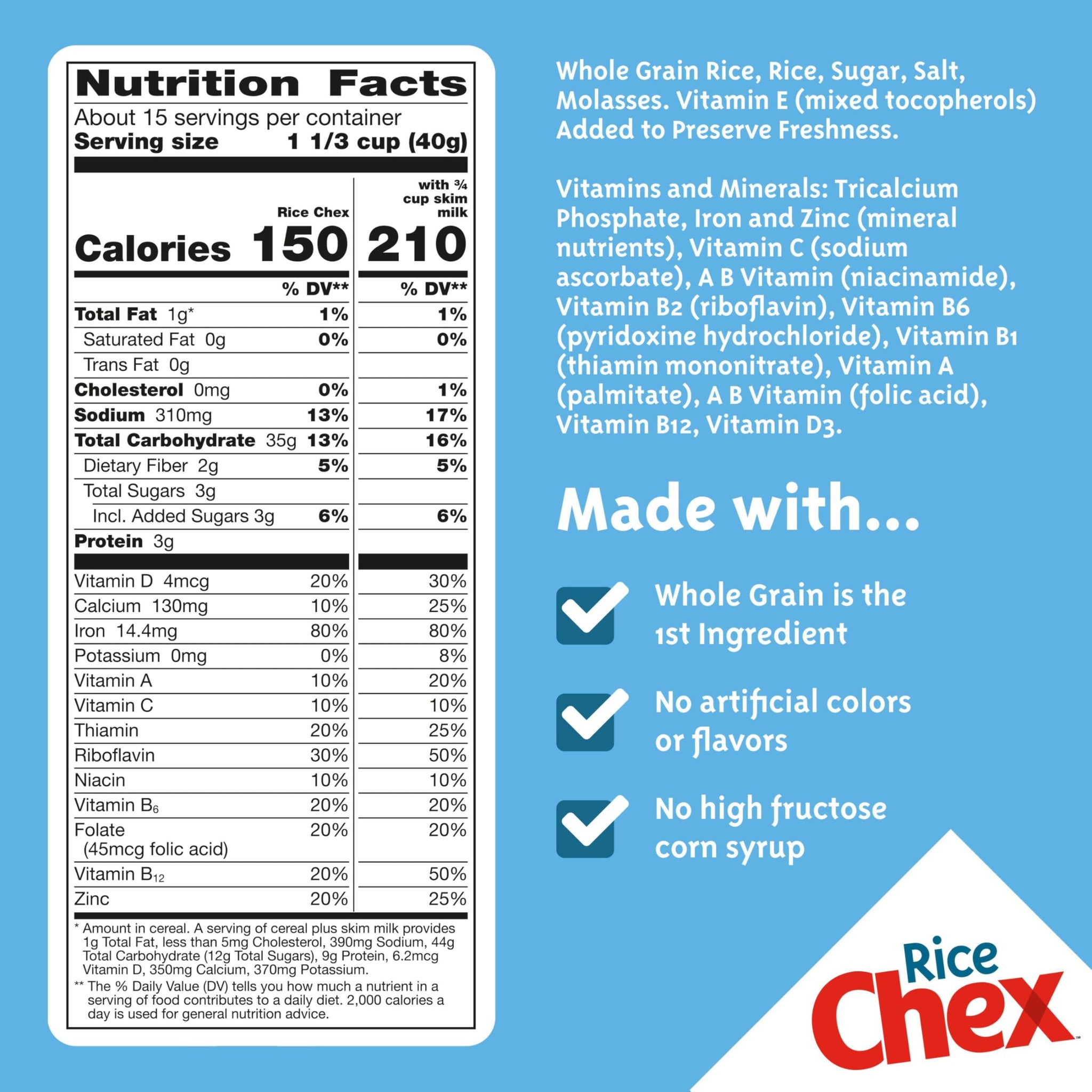 Rice Chex Gluten Free Breakfast Cereal, Homemade Chex Mix Ingredient, Family Size, 18 oz