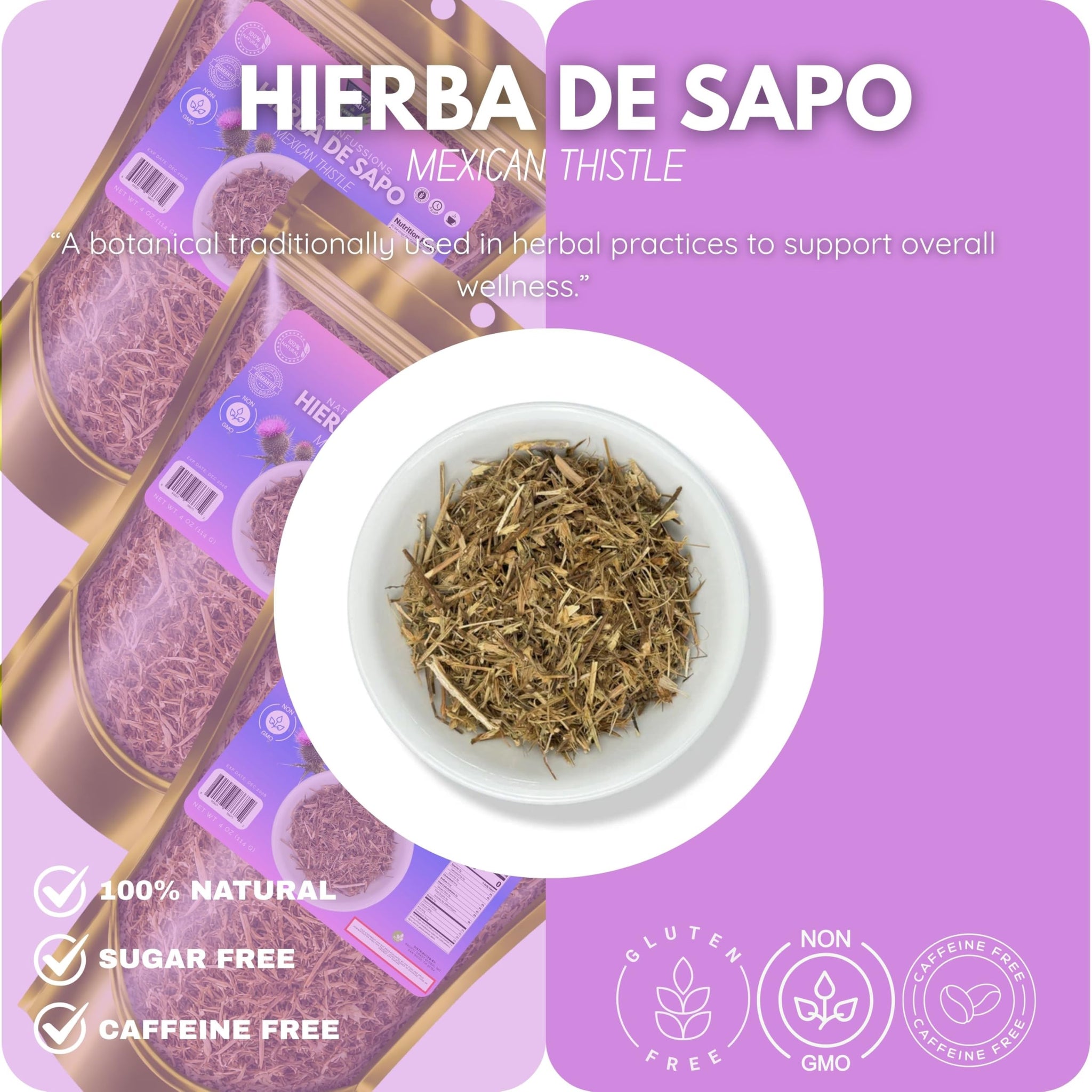 Green Royalty Hierba de Sapo (Mexican Thistle) - Natural Dried Herb for Herbal Tea & Infusions - 4 oz (114 g) Resealable bag