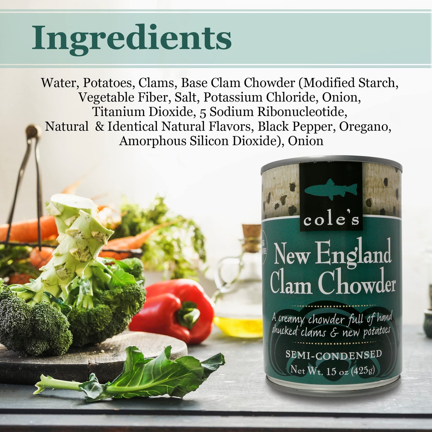 COLES New England Clam Chowder - Gluten Free, Chowder Soup with New Potatoes and Clams, 15 oz