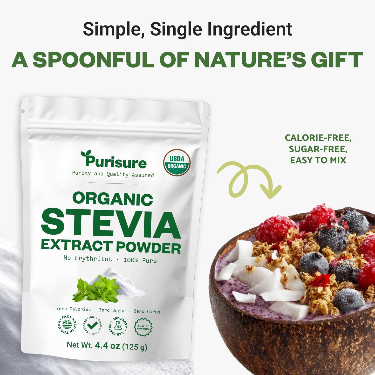 Organic Stevia Extract Powder,Zero Calorie, Pure Stevia Extract Concentrated Powder, Sweetener for Baking and Beverages - No Aftertaste, Non-GMO, Keto